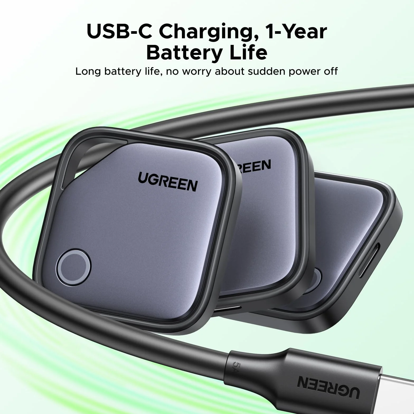 UGREEN FineTrack G Smart Finder Solo Android Localizador USB C Carga Rastreador Compatible con Google Find Hub para Cartera Llaves Equipaje Maleta, 1 Años de Batería(4 Piezas)