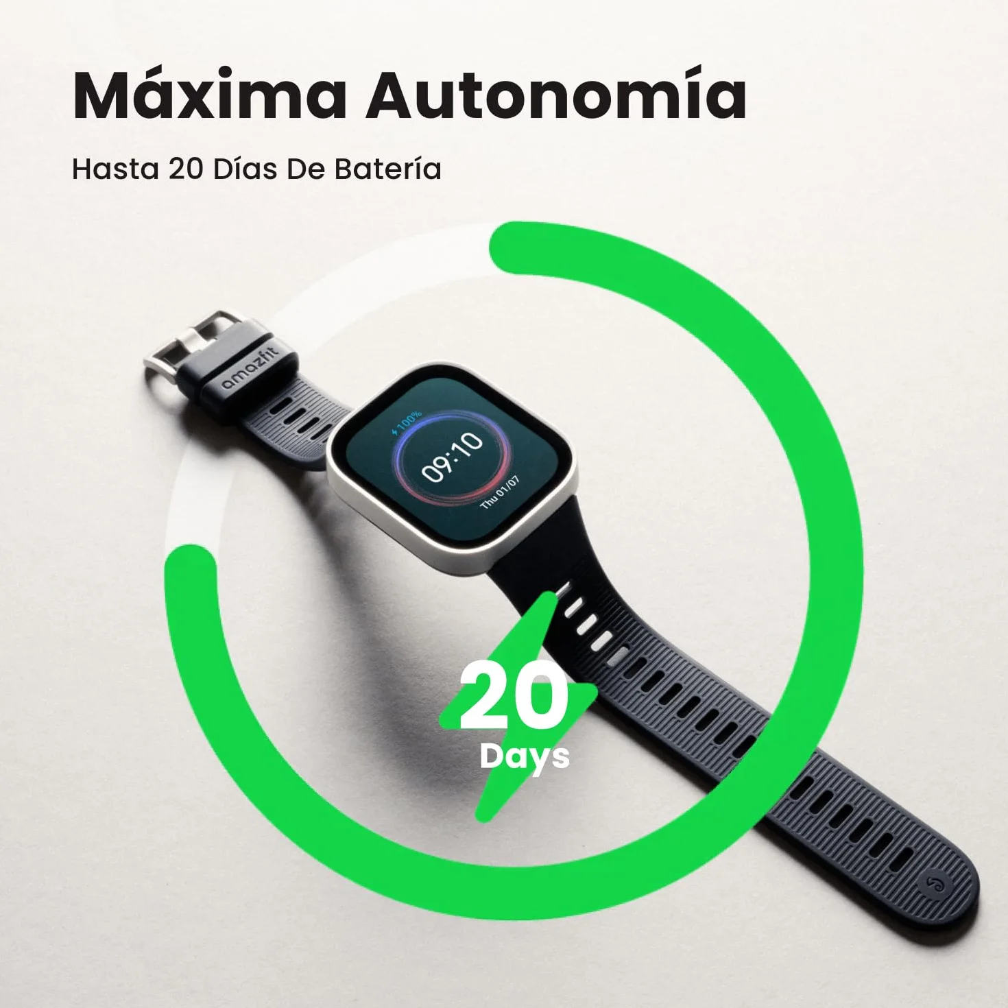 Amazfit Bip MAX 50 mm Smartwatch Reloj Inteligente, Pantalla AMOLED 2,07", hasta 20 Días, GPS & Mapas, 4 GB Almacenamiento, Entrenamiento Híbrido, 150+ Deportes, Modo HYROX, para Android y iPhone