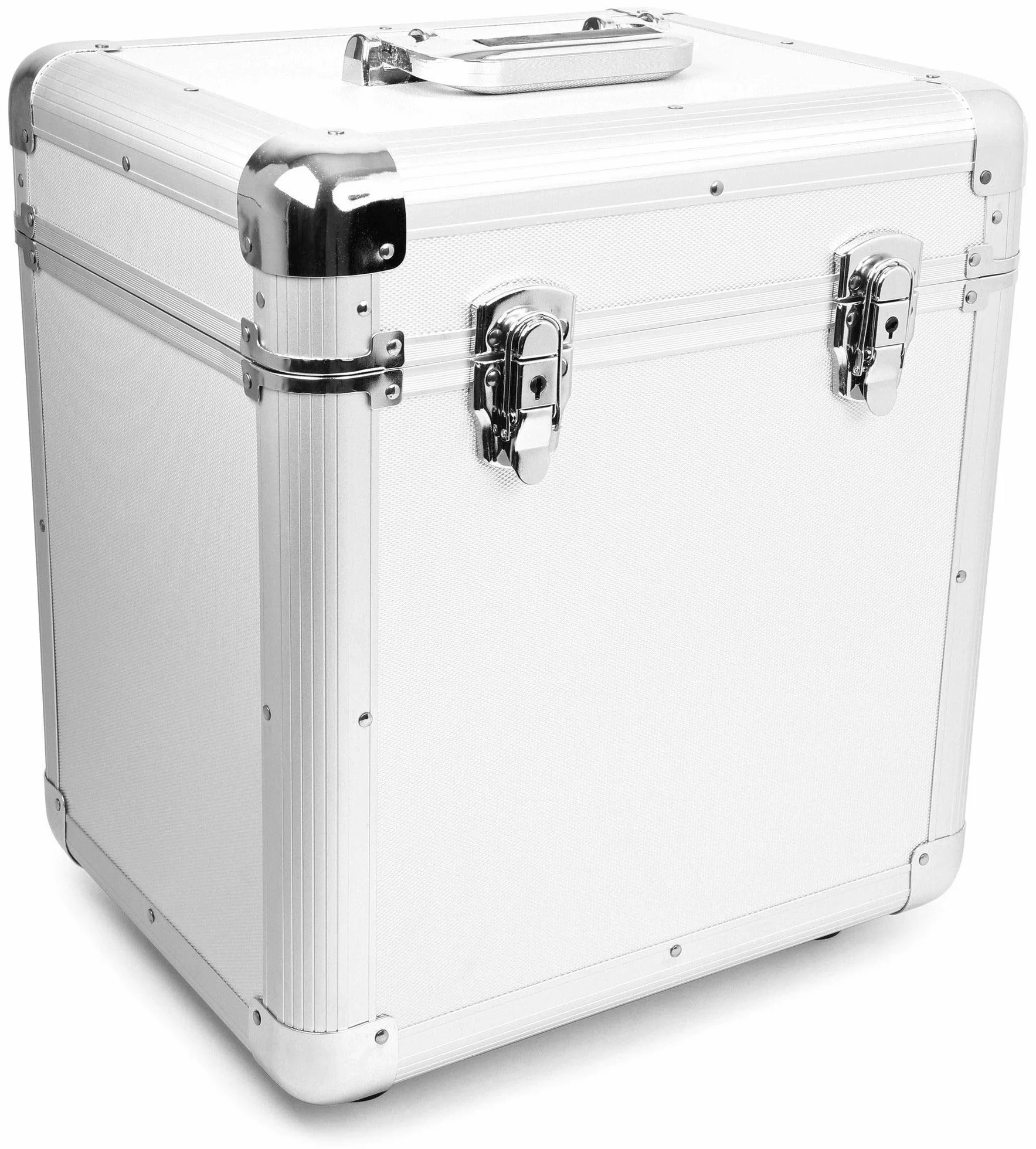 Power Dynamics RC100 Maleta para Discos de Vinilo. Maletin Caja vinilos Aluminio. Almacenaje Transporte LPs de 12", Caja Discos Vinilo. Maleta Acolchada, (Tapa extraíble, Cierres Mariposa) - Plata