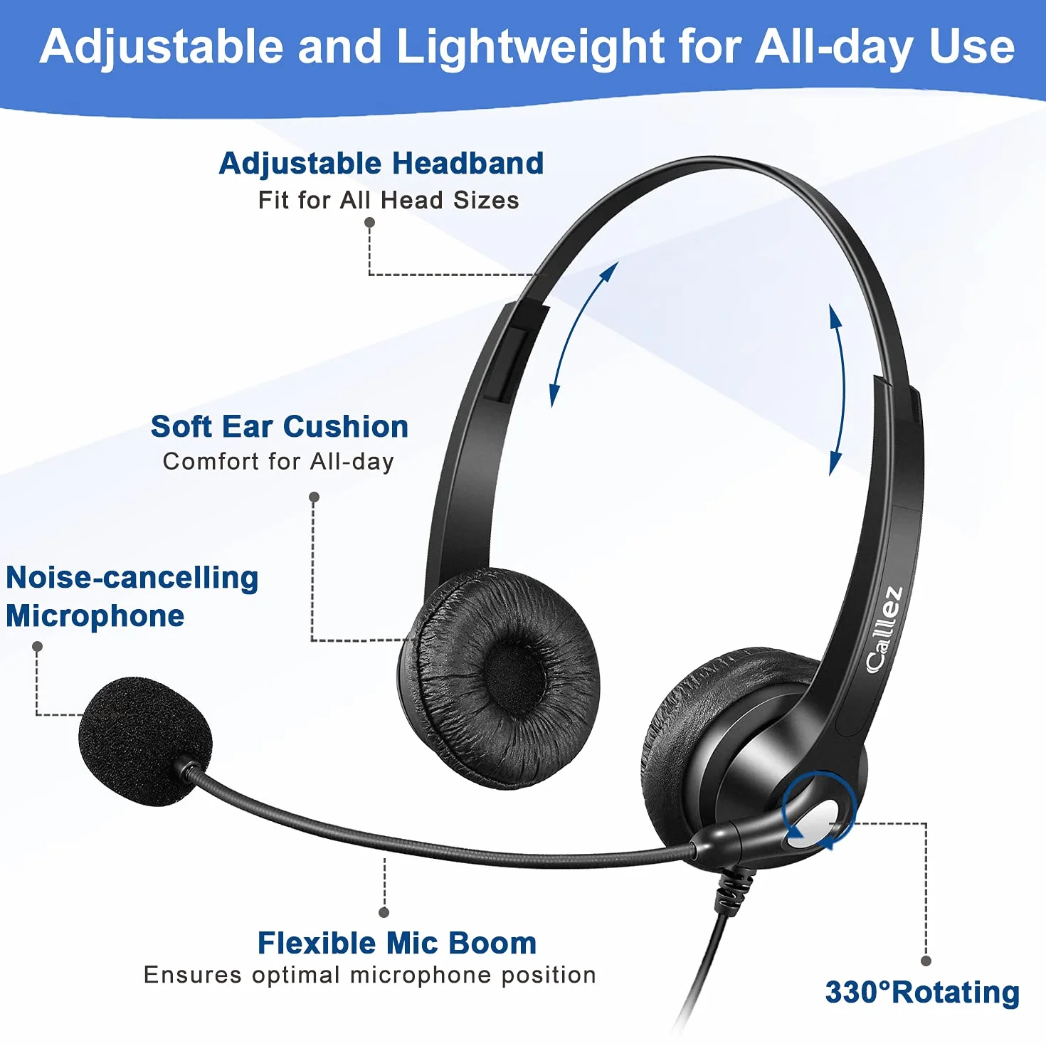 Auriculares Teléfono Fijo RJ9 Binaurales con Micrófono Cancelación de Ruido para Gigaset DA710 Fanvil X4G X7C Polycom VVX311