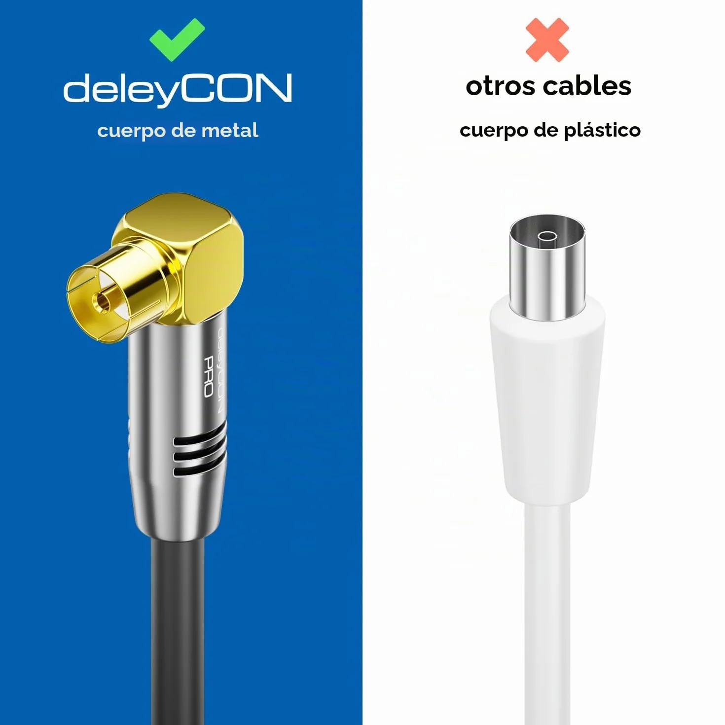 deleyCON 1,5m Cable de Antena TV 4K - 4K Ultra HD Full HD HDTV - 2x Acodado - Cable Coaxial - Conector IEC (90°) a Toma IEC (90°) - Conectores Metálicos - Negro