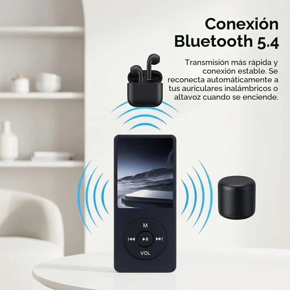 Reproductor MP3 MP4 32GB Bluetooth 5.0 Altavoz HD Pantalla TFT 1.8" Ampliable 128GB