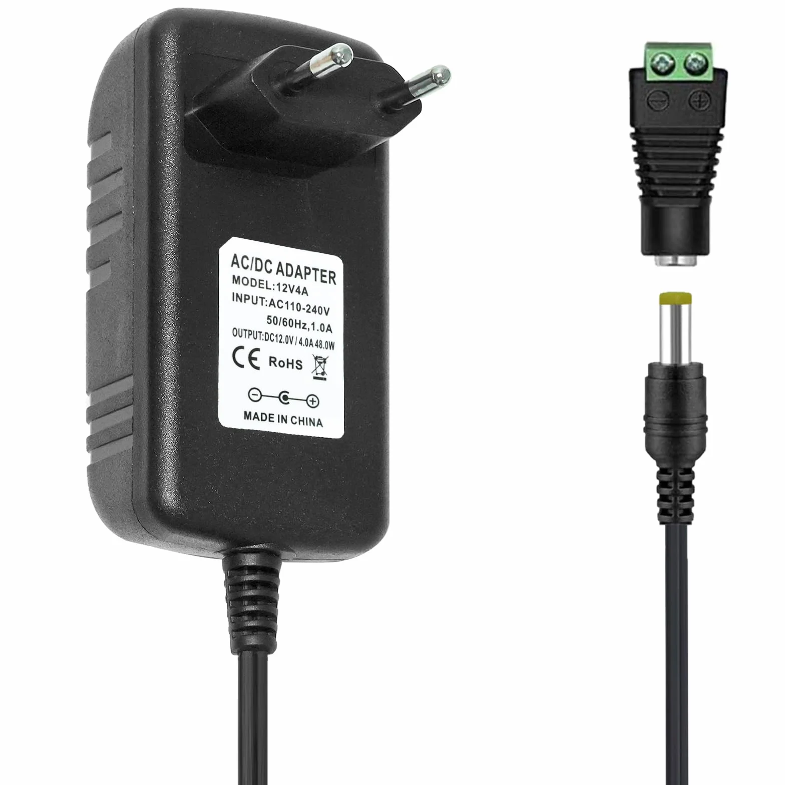 12V 4A Adaptador de Corriente Transformador 48W Fuente de alimentación 5.5 x 2.1/2.5 mm para CCTV, Cámara, Enrutador, LED Tira de luz 5050 2835