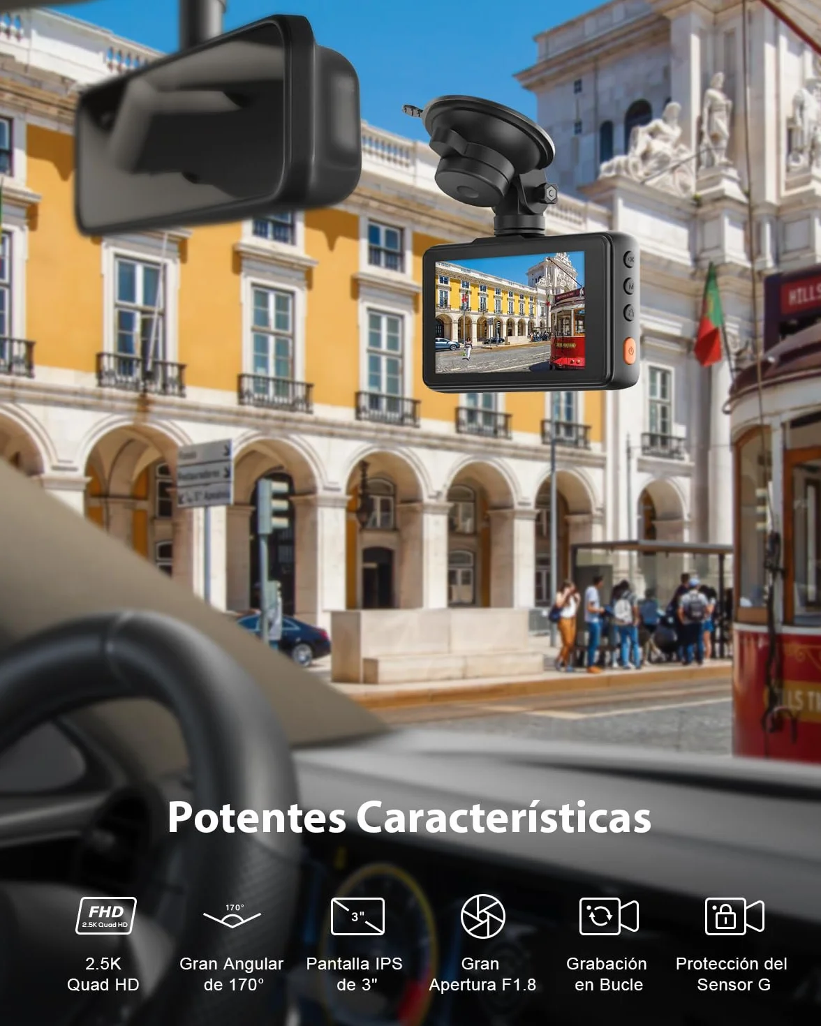 iZEEKER 2.5K Dashcam, Dash CAM Coche 1440P con Tarjeta SD de 32 GB, Camara Coche Grabadora, Pantalla IPS de 3", Visión Nocturna, WDR, Gran 170°, Grabación en Bucle, Sensor G, Modo de Aparcamiento 24H