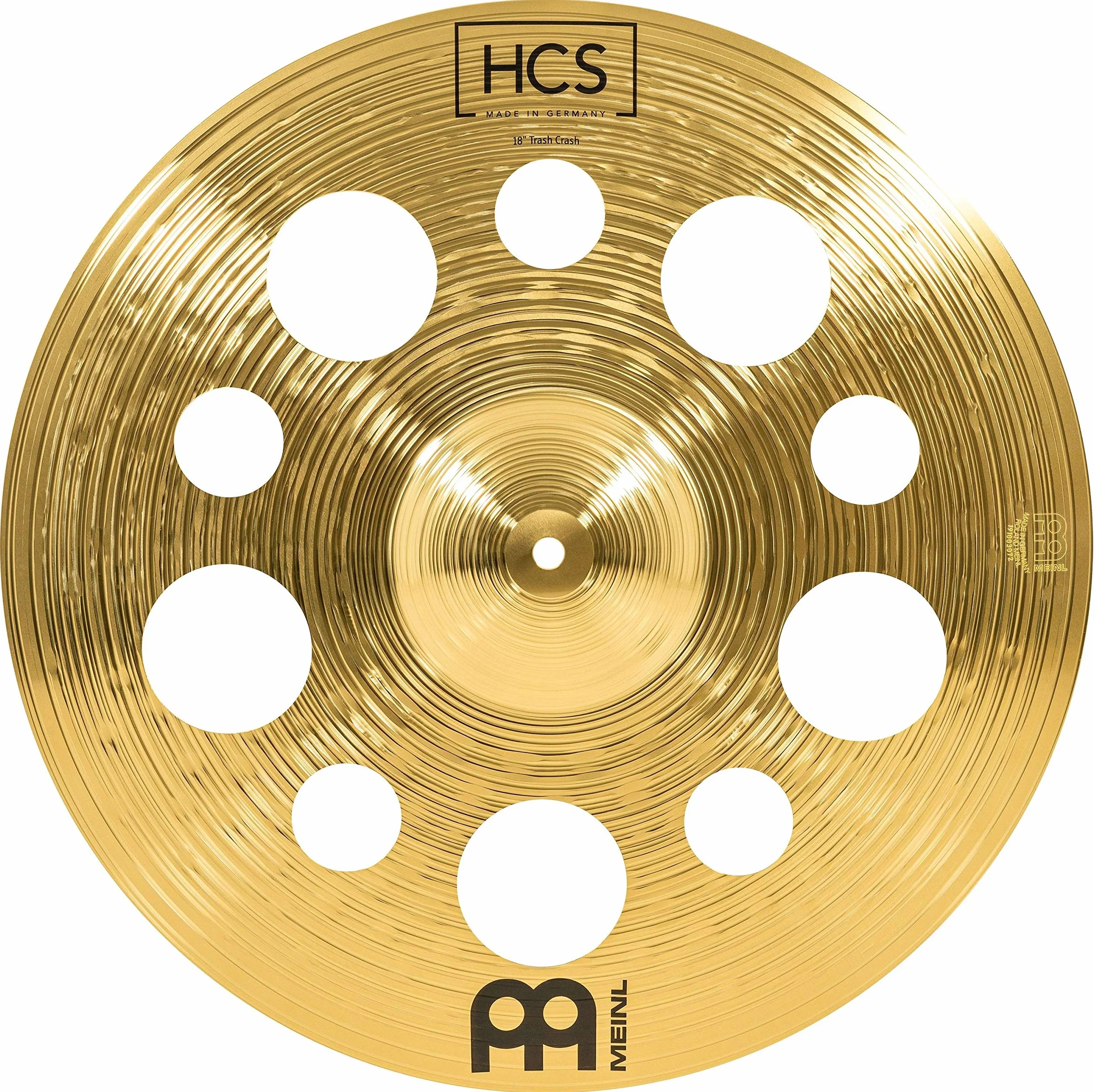Meinl Cymbals HCS Plato Trash Crash de 18 pulgadas (45,72cm) con Agujeros – Platillos de Batería – Latón, Acabado Tradicional (HCS18TRC)