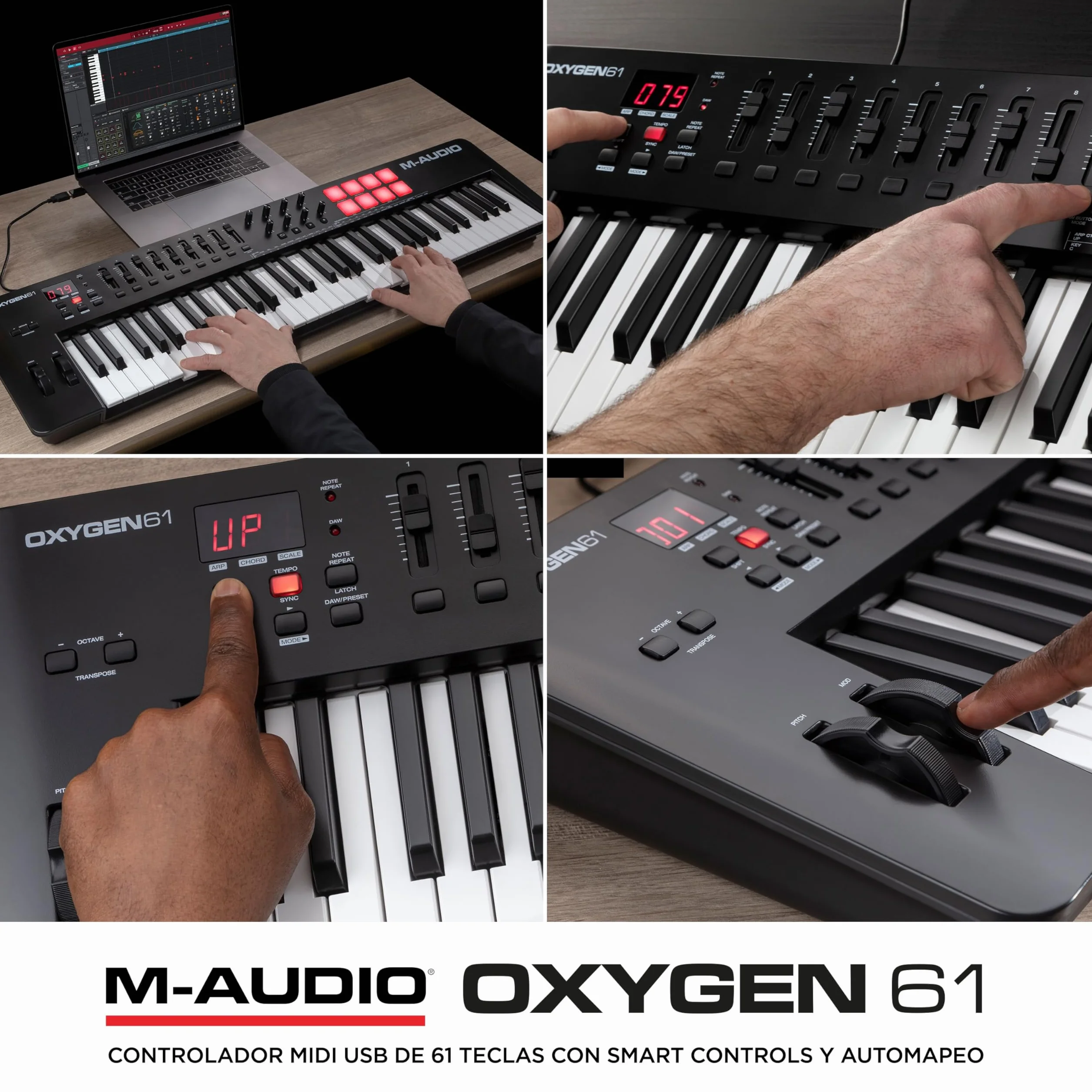 M-AUDIO Oxygen 61 (MKV) teclado controlador MIDI USB con 61 teclas, beat pads, Smart Chord, modos de escala, arpegiador y pack de sonidos de Native Instruments (integración de NKS)