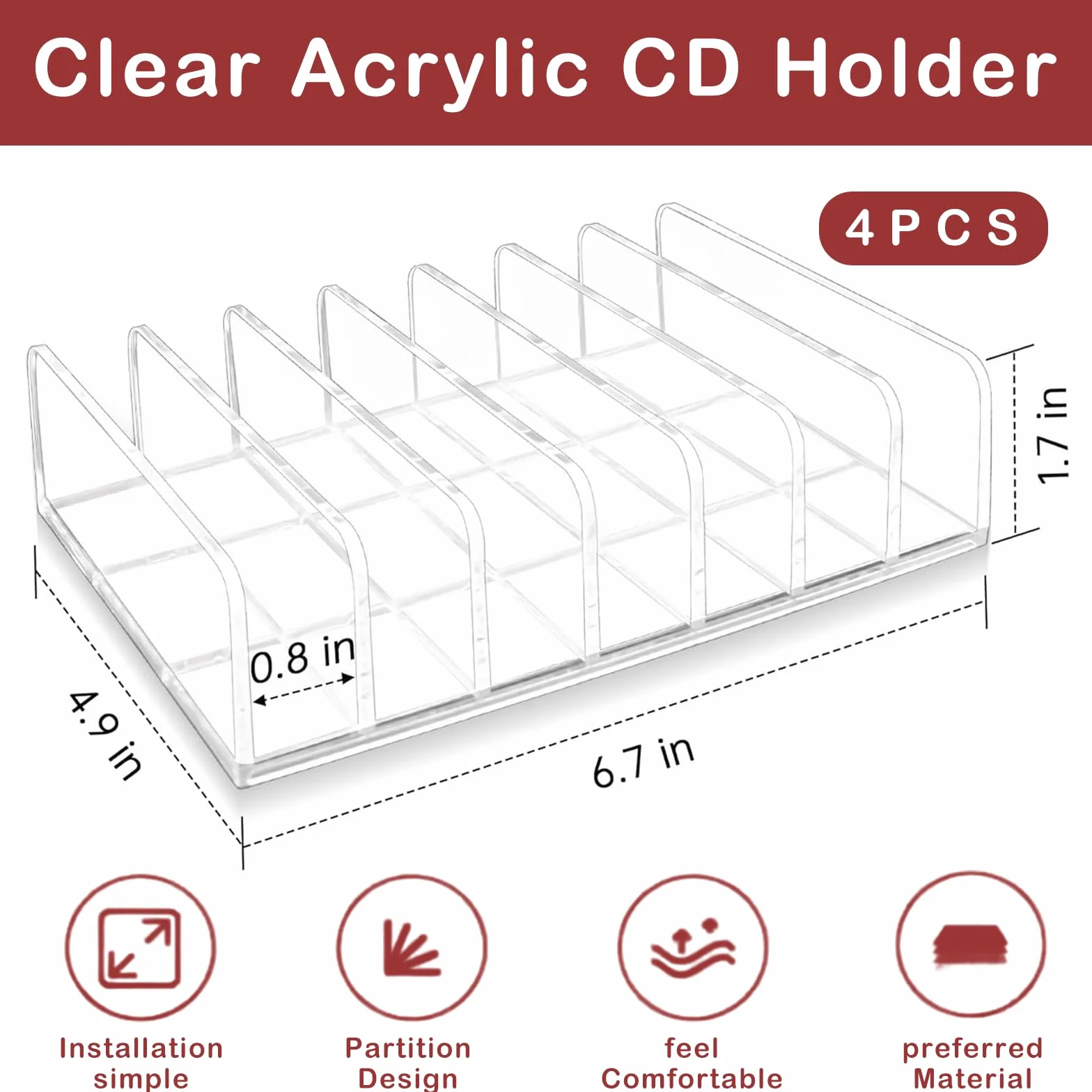 4 Piezas Estante para CD de Acrílico Transparente Exhibidor para DVD/Blu-ray Organizador Vertical con Múltiples Compartimentos Almacenamiento para Videojuegos, Libros, Cosméticos Estante de Escritorio