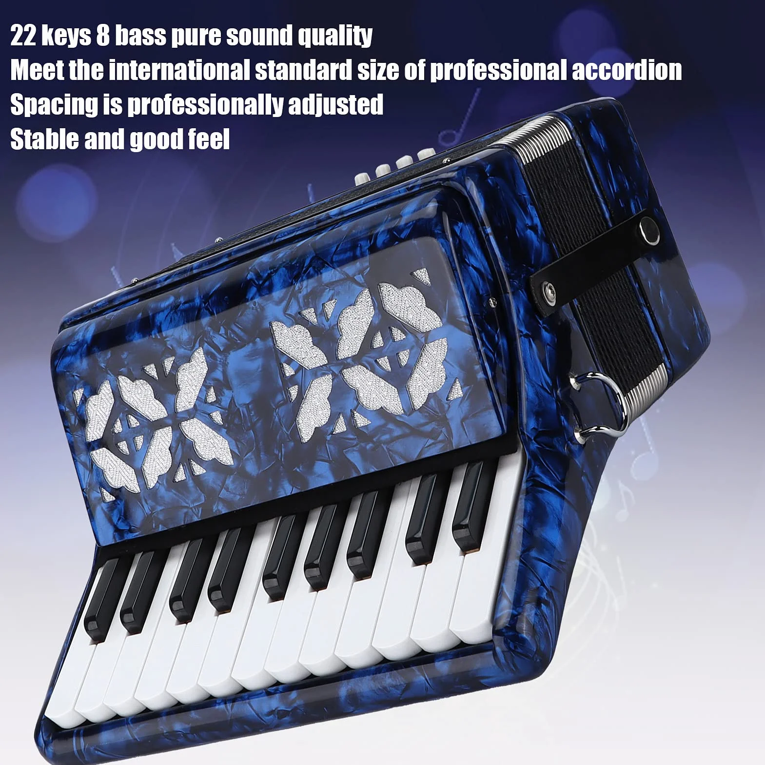 Acordeones 22 Teclas 8 Bajos Acordeón Profesionales tocando azul | Acordeon Musical Teclado Instrumento musical educativo Regalo de Adultos Principiantes Rendimiento