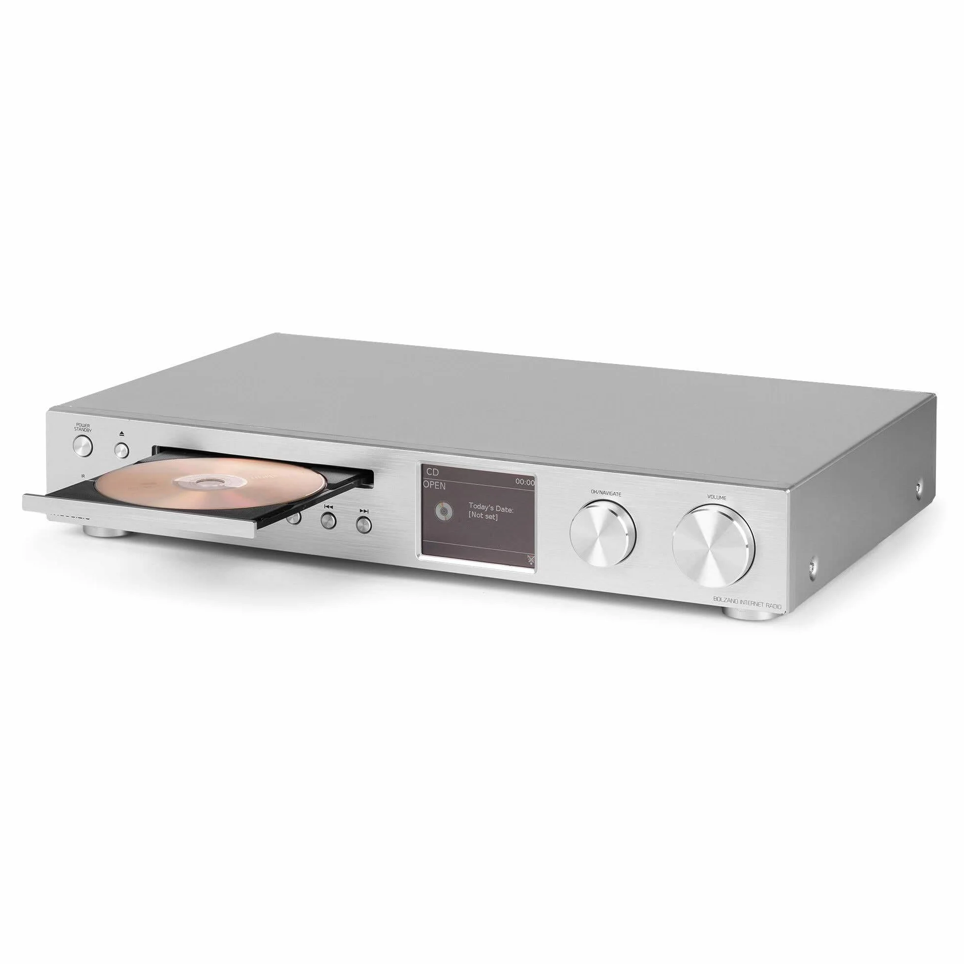 Audizio Bolzano - Radio Internet Dab+ y FM WLAN Bluetooth, Reproductor CD, Spotify Connect, Despertador, 40.000 emisoras, Mando a Distancia y Control por App, conexión Toslink y subwoofer, Plateada