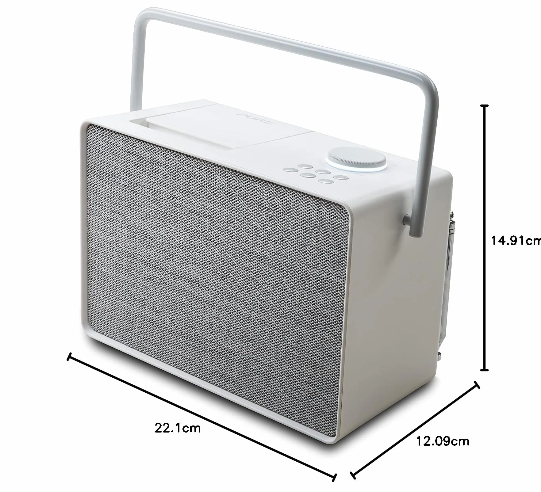 Pure Evoke Play Sistema de música versátil para Interiores y Exteriores (Radio Dab+ /FM, Radio por Internet, podcasts, Spotify Connect, Bluetooth en un Rico Sonido estéreo de 40W), Blanco algodón