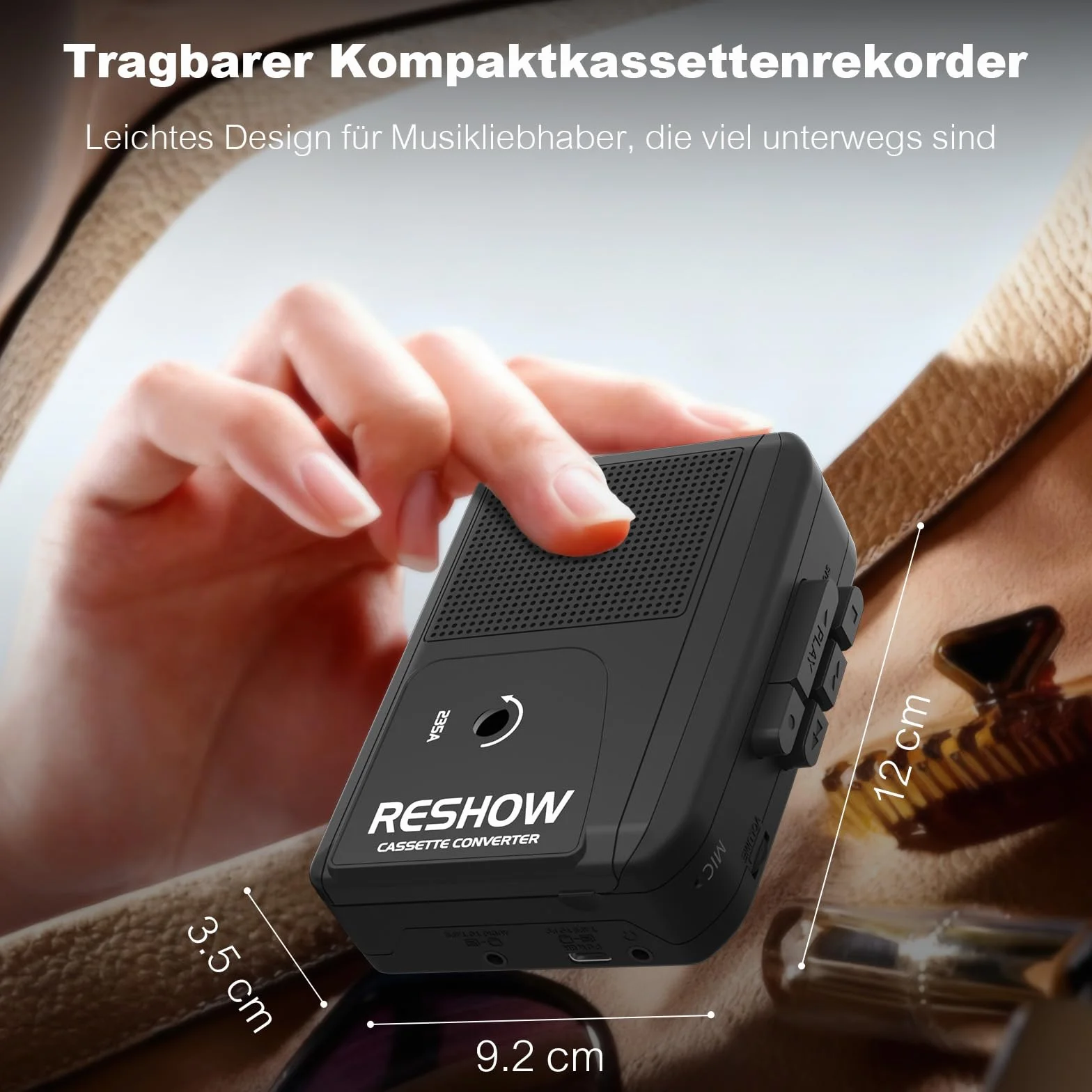 Reshow Grabadora de Casete Portátil Convertidor USB a MP3 con Micrófono y Altavoz, Auriculares Incluidos Negro