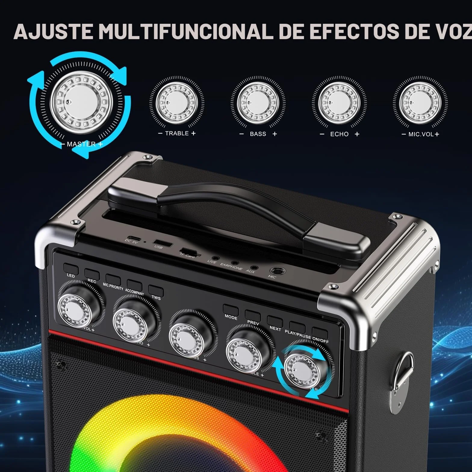 JYX Karaoke 2 microfonos inalambricos, portatil Karaoke Profesional Completo, Altavoz Karaoke de Sistema PA potatil y Luz LED y Mando a Distancia, soporta Bluetooth/TF/USB/AUX/TWS