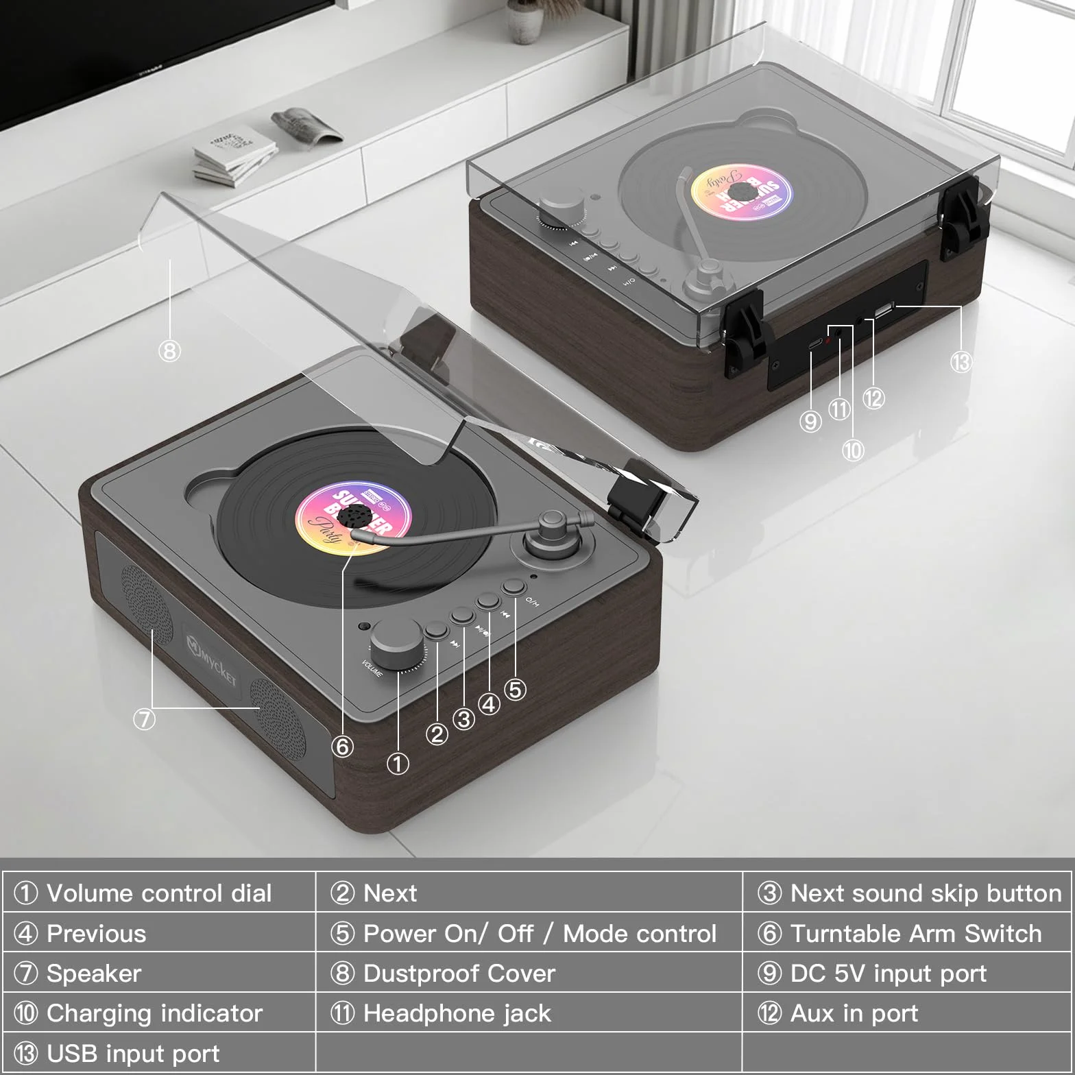Reproductor portátil de CD Boombox recargable con Bluetooth altavoces estéreo duales