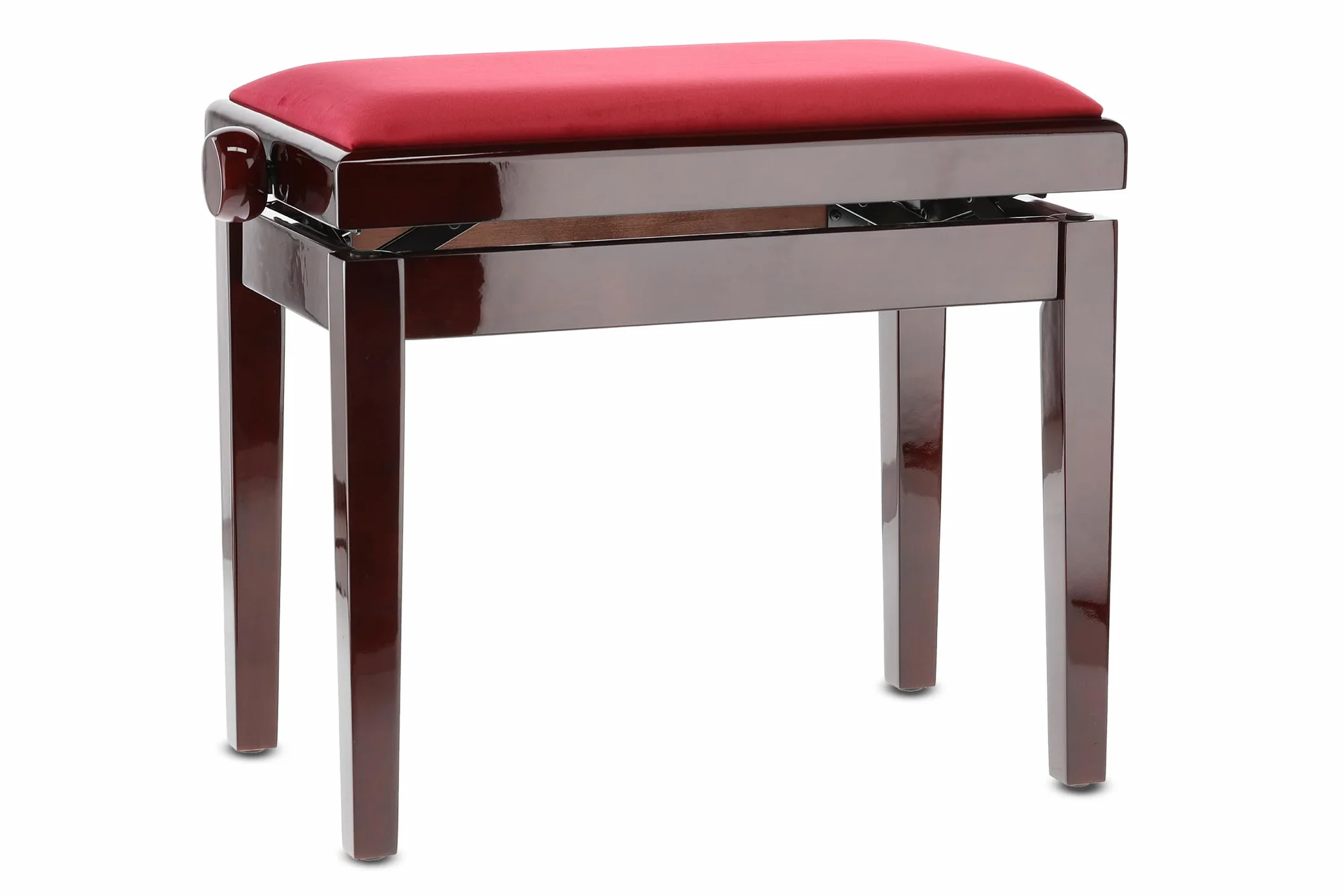 GEWA Banco de Piano Deluxe, Madera Maciza, Ajustable en Altura, Caoba Brillante