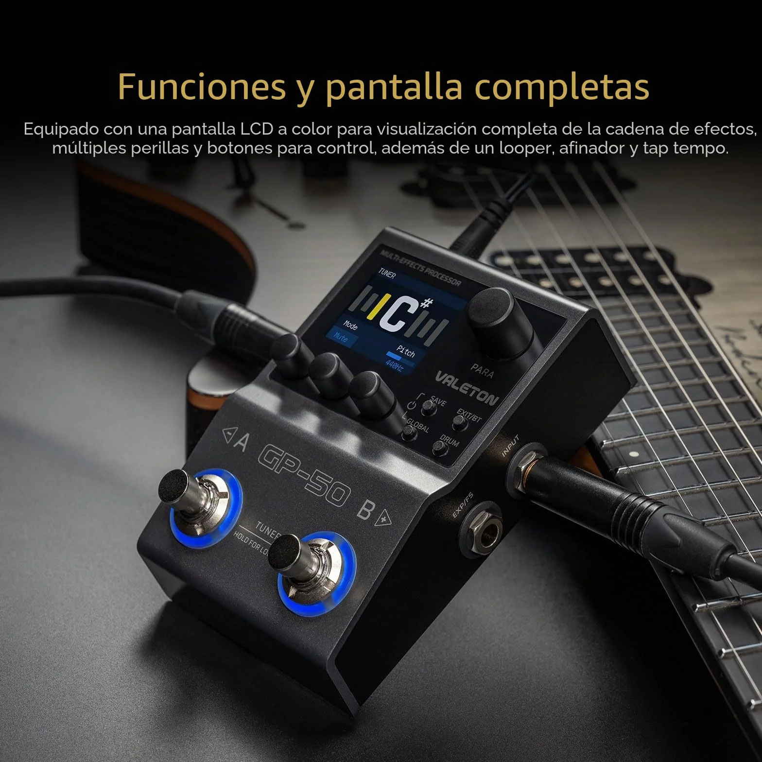 VALETON Procesador de Múltiples Efectos y Cargador NAM/IR con 100+ Efectos HD, 9 Módulos Simultáneos, Control por App BT, 100 Slots para Patches para Guitarra y Bajo GP-50
