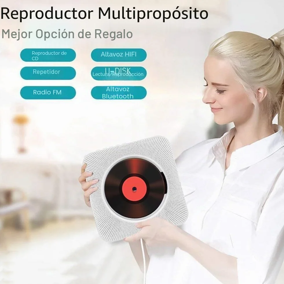 Reproductor de CD Portátil Bluetooth Reproductor CD de Escritorio Multifunctional Musical CD Player con Mando a Distancia Integrado en los Altavoces para HiFi de Casa Audio Boombox (Blanco)