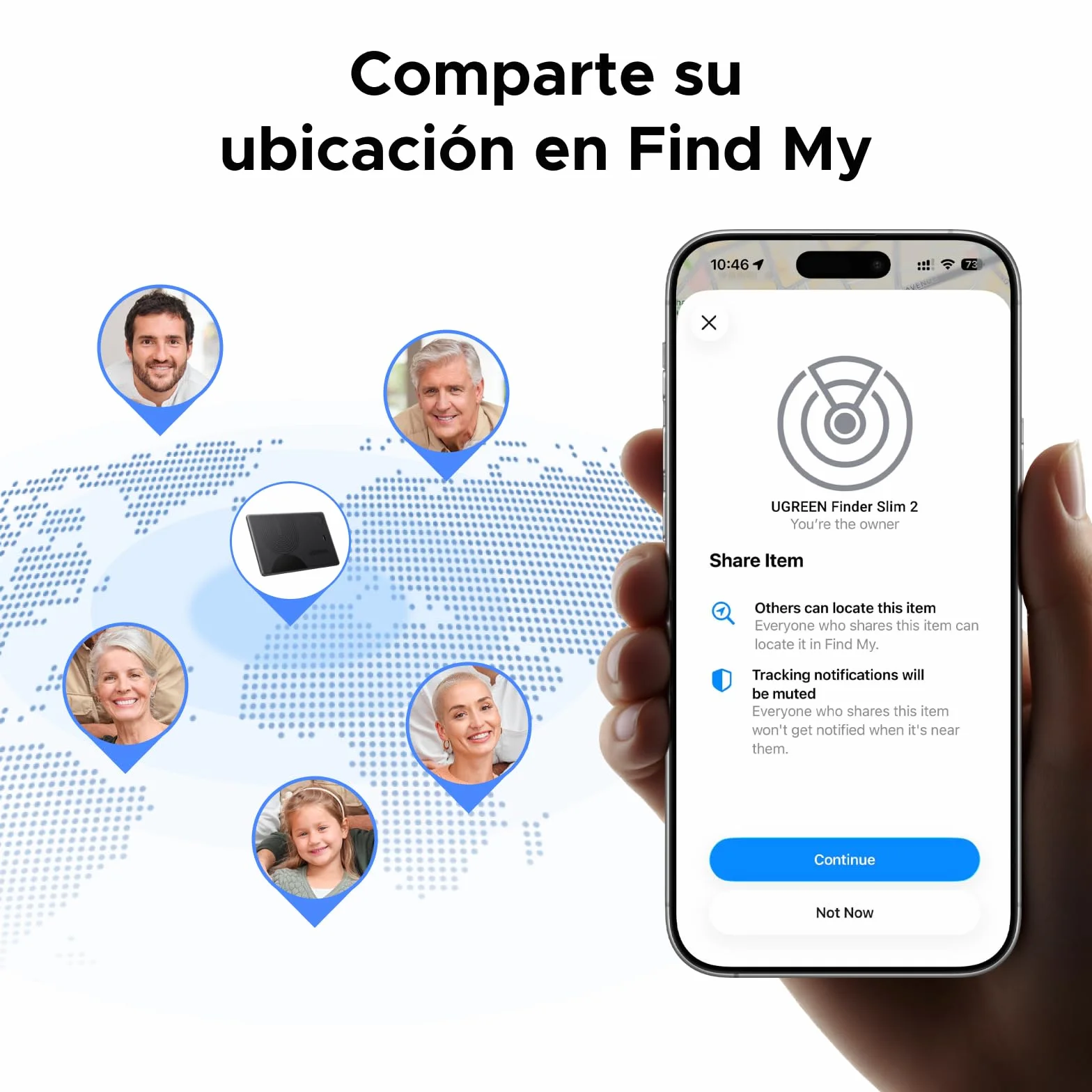 UGREEN FineTrack Slim Finder Tag Carga Inalámbrica Localizador Tracker Bluetooth Compatible con Apple Find My (Solo iOS) Ultra Fino Impermeable IP68 para Cartera Maleta