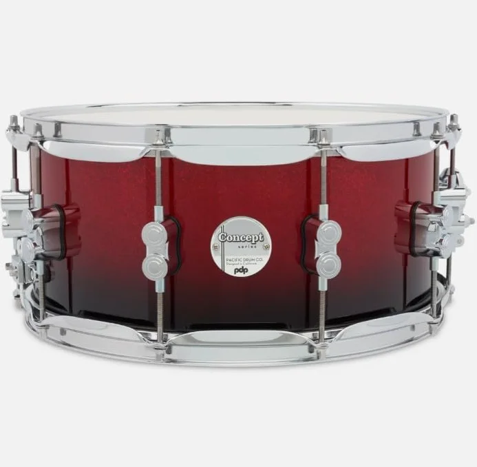 Pacific Drums Concept Maple Snare Drum, caja de arce, 14" x 6,5", Red to Black Fade Lacquer