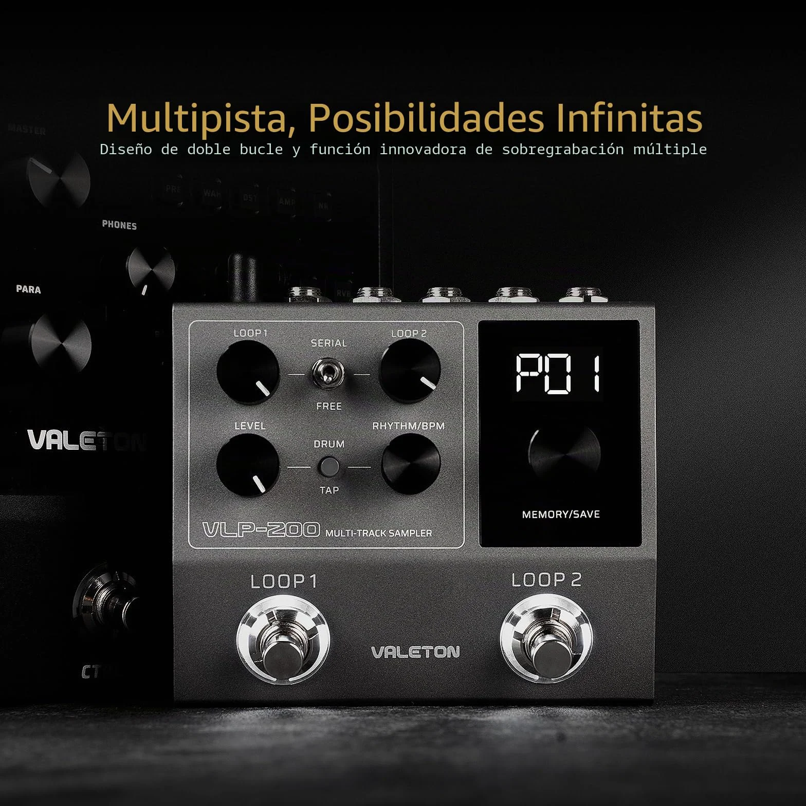 VALETON Pedal Looper Doble Pista Estéreo 99 Espacios de almacenamiento de proyectos Soporte de software Looper para guitarra, bajo, teclado, voz Batería VLP-200