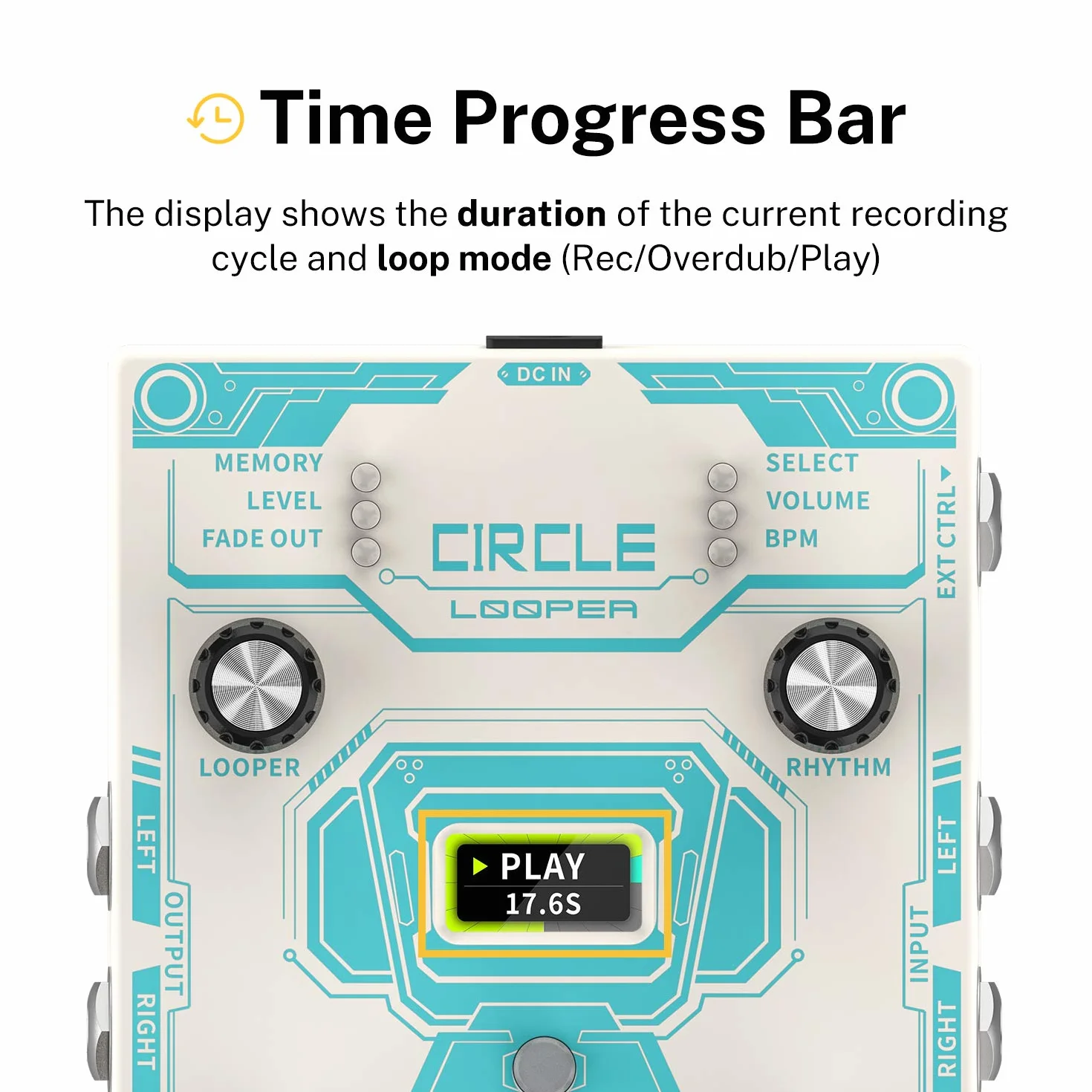 Donner Circle Looper Pedal de Efecto de Guitarra con Barra de Progreso de Tiempo Pantalla Drum Machine