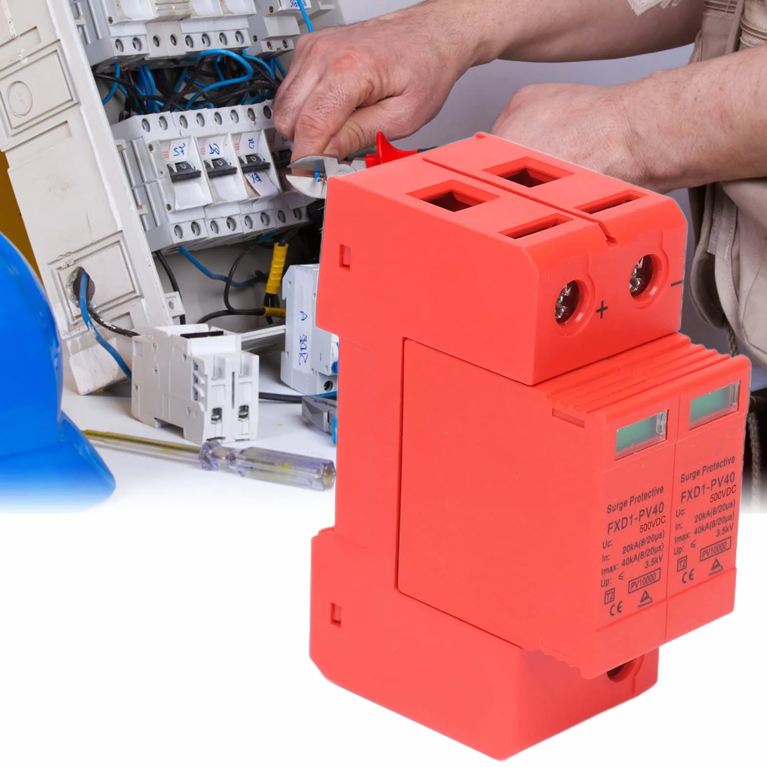 DEWIN Protector contra sobretensiones, dispositivos de protección contra sobretensiones Descargador fotovoltaico de CC 2P 40KA con señal remota, instalación de riel, 2 piezas(DC 500V)