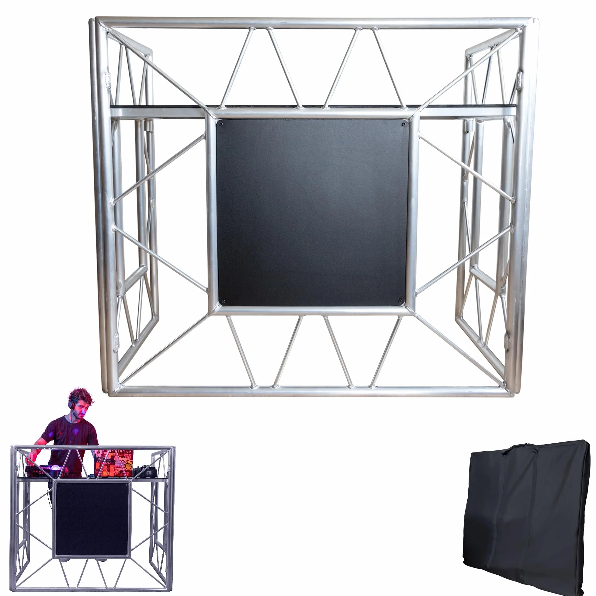Cabina de DJ | Mesa de DJ | Cabina de DJ portátil para Fiestas | Cabina de DJ Plegable | Superficie óptima para Todo su Equipo de DJ | Cabina de DJ con Mesa Negra