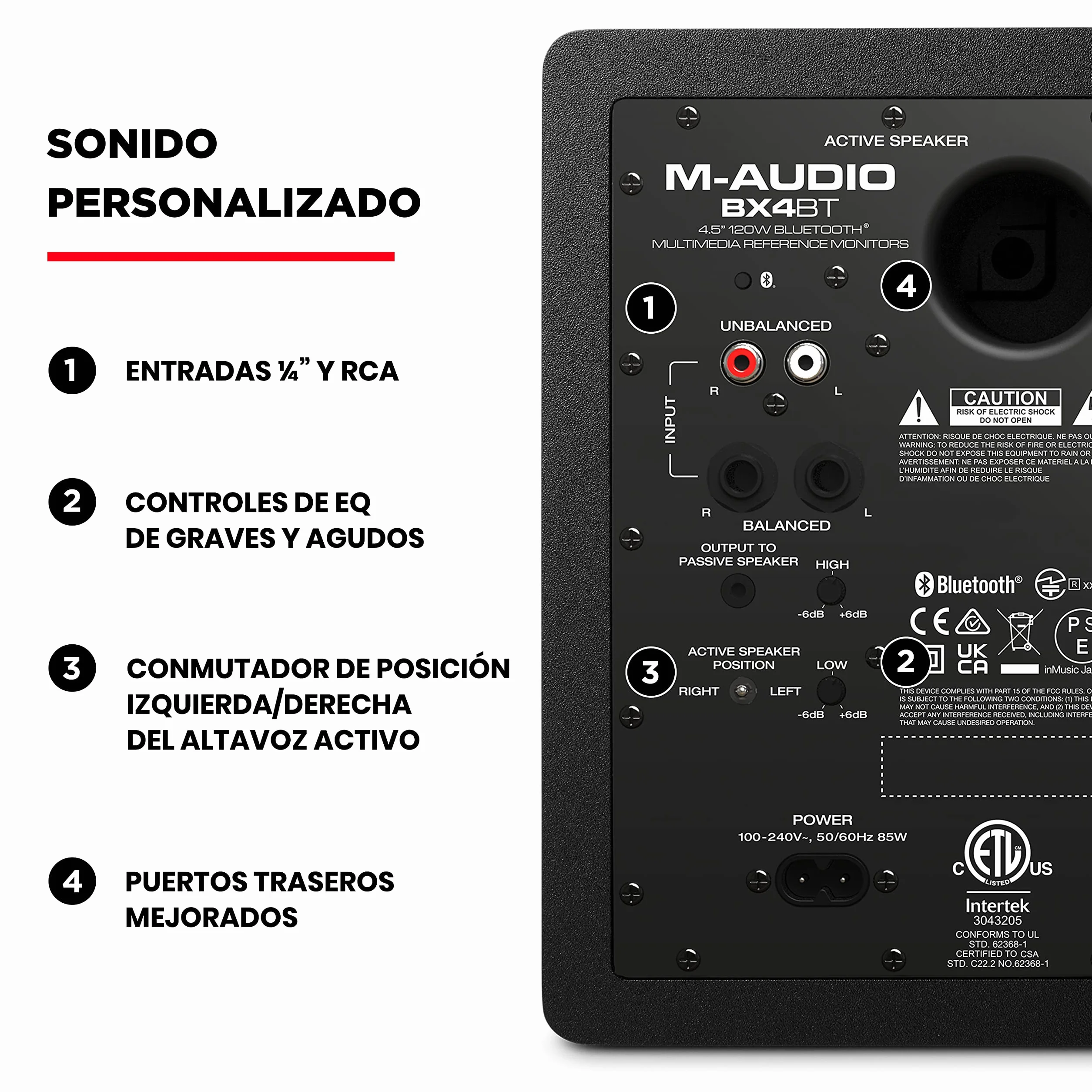 M-AUDIO BX4 BT 4.5 Pulgadas Monitores de Estudio, Altavoces Autoamplificados Bluetooth para PC para producción Musical, Juegos, Streaming, Podcast, DJ