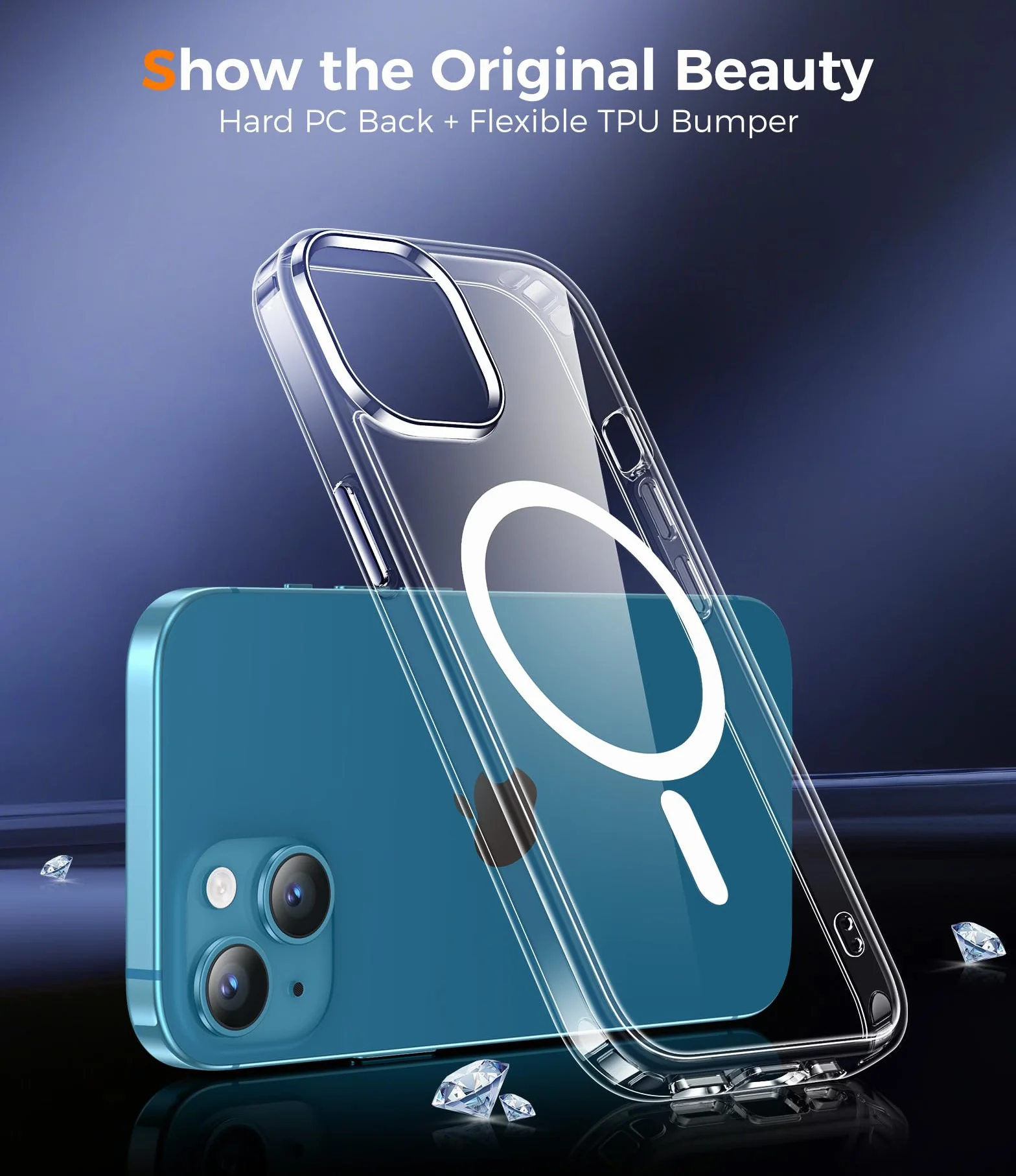 Qasyfanc Funda Magnética para iPhone 13/iPhone 14 Compatible con MagSafe con 2 Piezas Cristal Templado, Protección para cámara Carcasa, Anti-Amarillo Anti-Arañazos Caso, Transparente