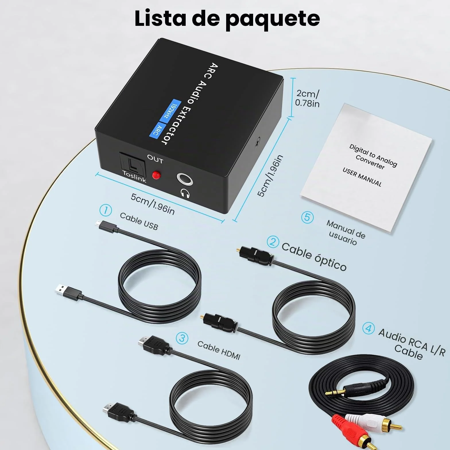 Extractor de Audio HDMI ARC 192 kHz Divisor SPDIF AUX RCA 3.5 mm Adaptador Óptico con Cable HDMI para Amplificador Barra de Sonido