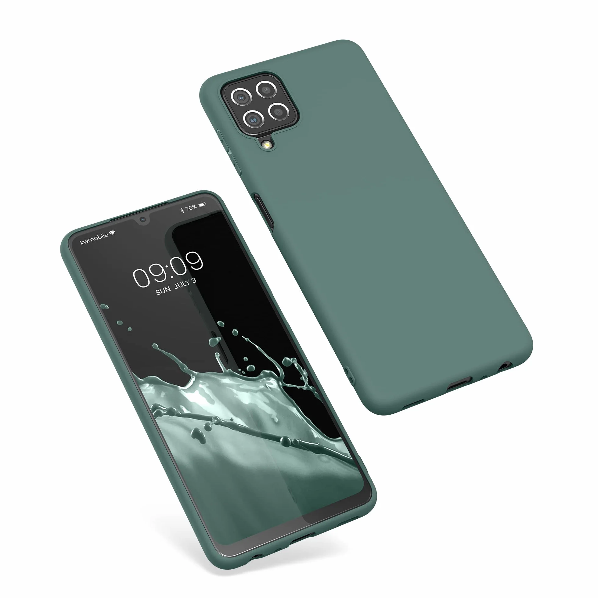 kwmobile Funda Samsung Galaxy A22 4G Carcasa TPU Silicona Bordes elevados Azul Verdoso