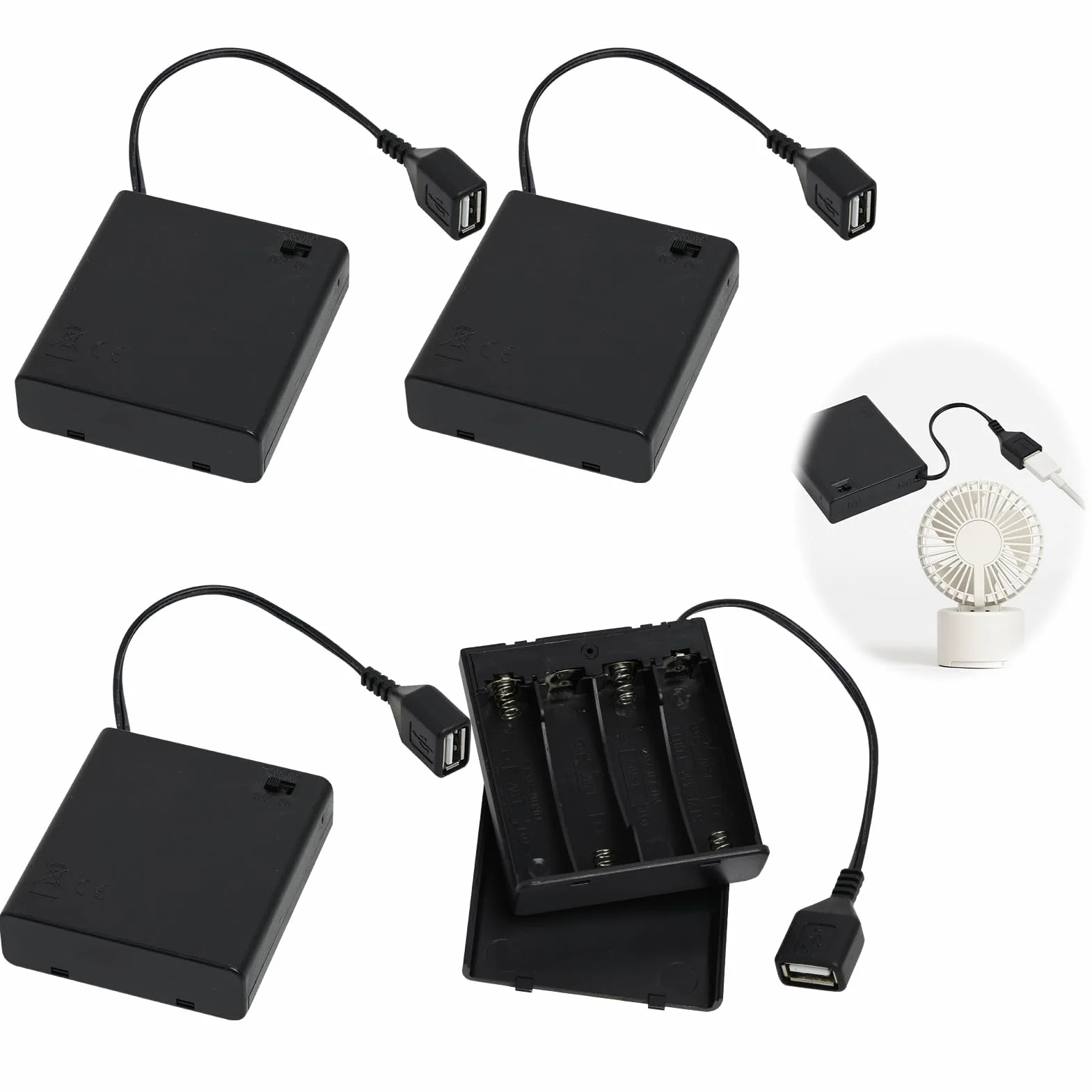 Portapilas AA, 4 Cajas de Pilas 4xAA, Porta Pilas AA con Tapa e Interruptor, Conexión a Interruptor USB, Soporte de Batería para Luz LED RC Cars