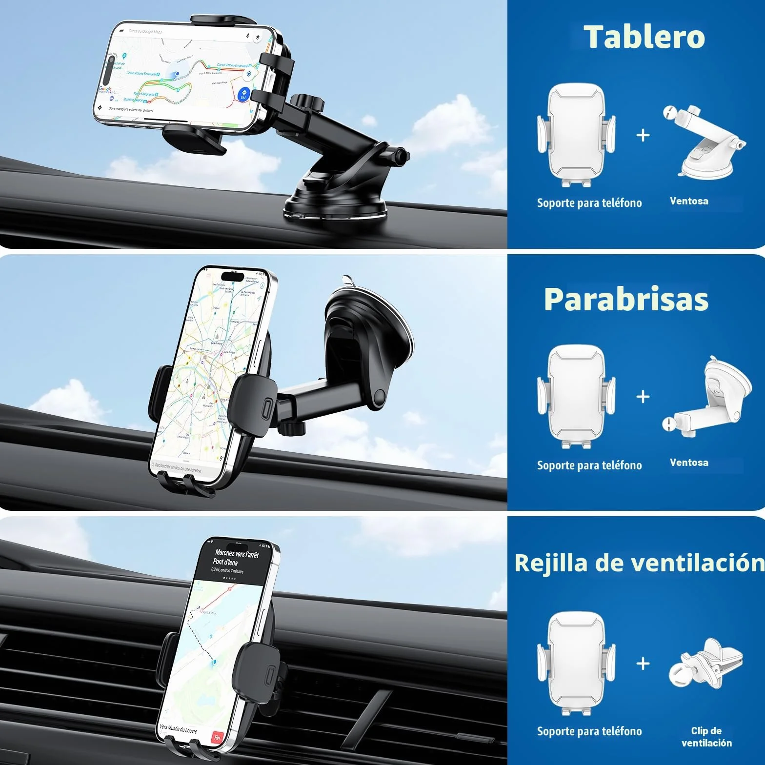 Vexloria Soporte Móvil Coche Universal con Ventosa y Clip para Teléfonos 4-7"