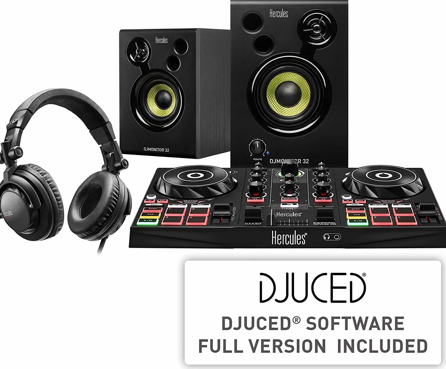Hercules DJLearning Kit - Controlador DJControl Inpulse 200 - Auriculares DJ HDP DJ45 - Altavoces de monitorización DJMonitor 32
