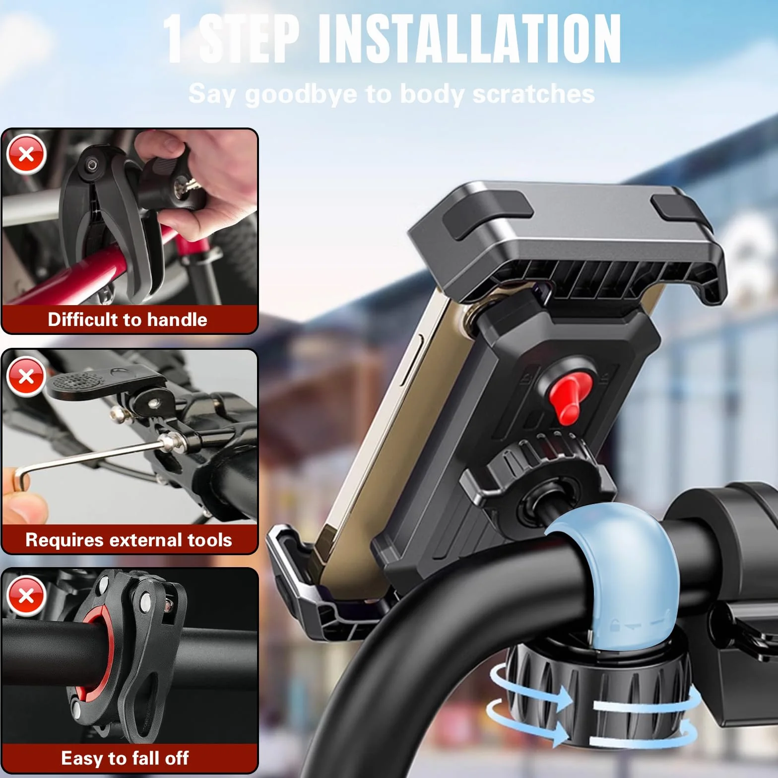 Soporte Móvil Bicicleta, Soporte Movil Moto con Protección de Silicona, 360° Rotación, Universal Soporte Manillar,Soporte Móvil Bicicleta Compatible con iPhone, Samsung 4,7-7" Smartphone