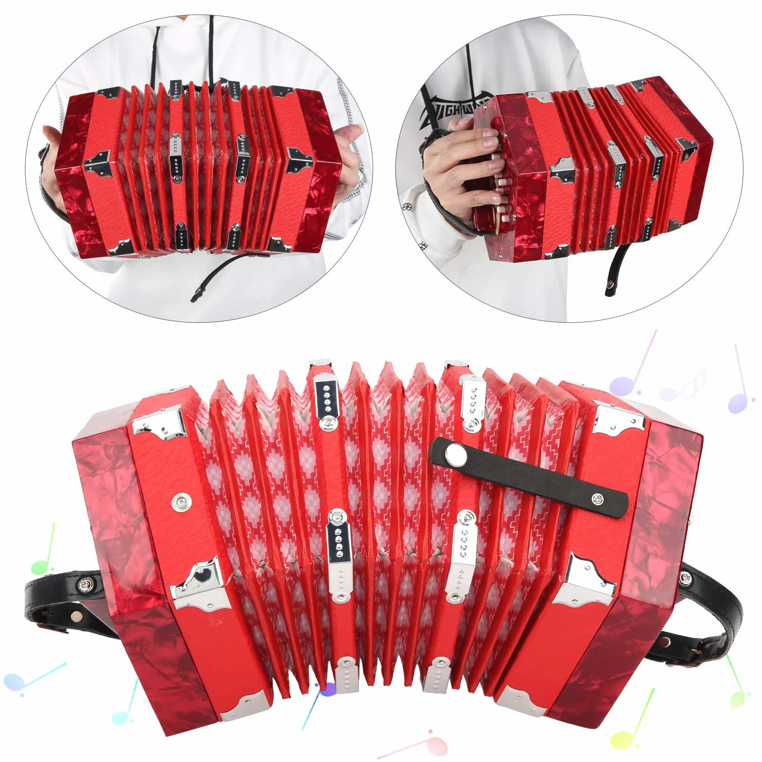 Concertina Concertina Instrumento Portátil 3 Colores, para Música(red)