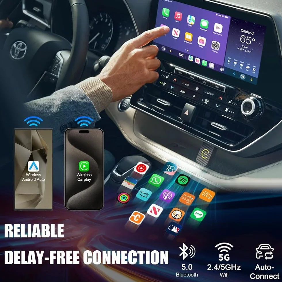 Adaptador Carplay Inalambrico, 2 en 1 Carplay Coche Convierte Cable a Inalámbrico, Plug & Play Car Play Inalámbrico, Mini USB Wireless CarPlay Adapter Compatible iOS 10+ y Coches a Desde 2016