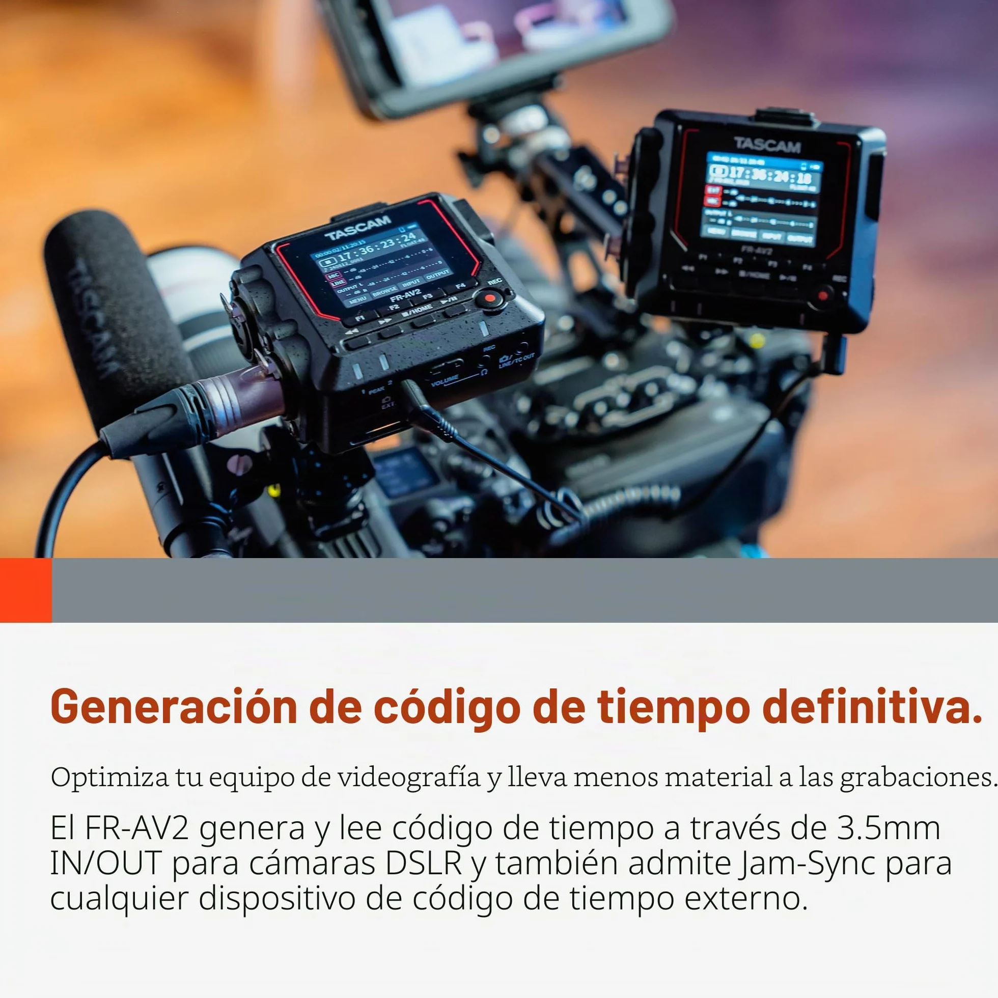 TASCAM FR-AV2 – Grabador de campo compacto de 32 bits Float y generador de código de tiempo con mezclador