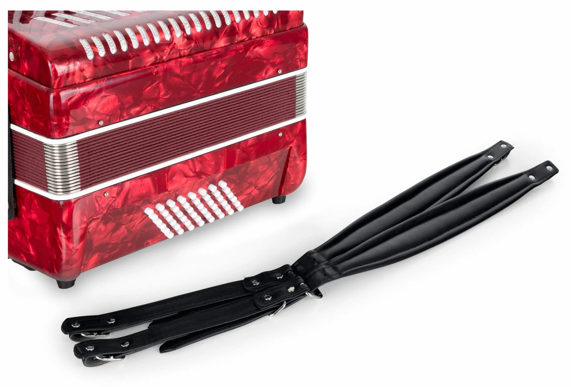 Acordeón Classic Cantabile 48 Bajos "Secondo V" - Acordeón de teclas - 2 voces - 26 teclas de agudos - con correas y funda mochila - Rojo