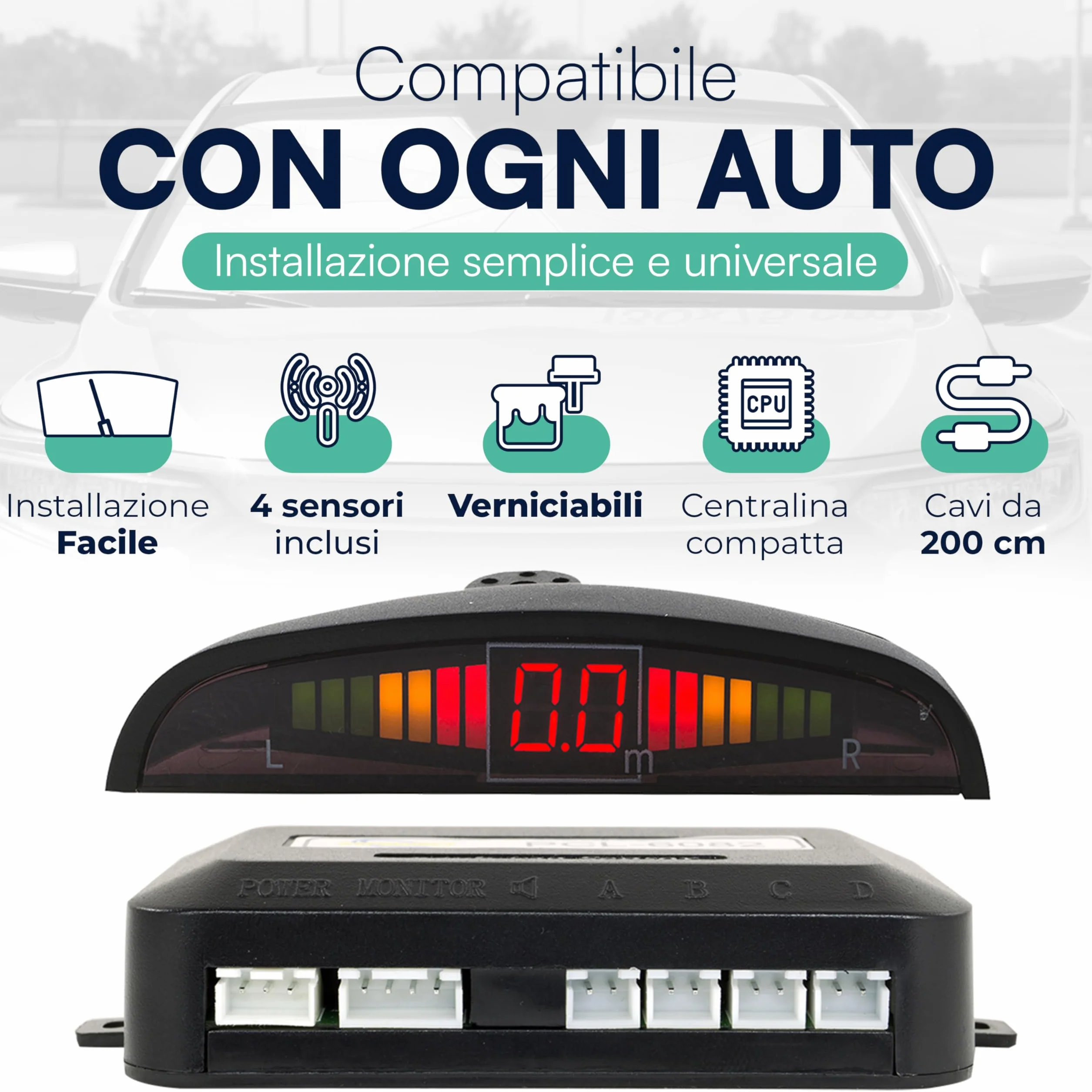 Juego de 4 sensores acústicos de aparcamiento para coche, pantalla led, se pueden pintar