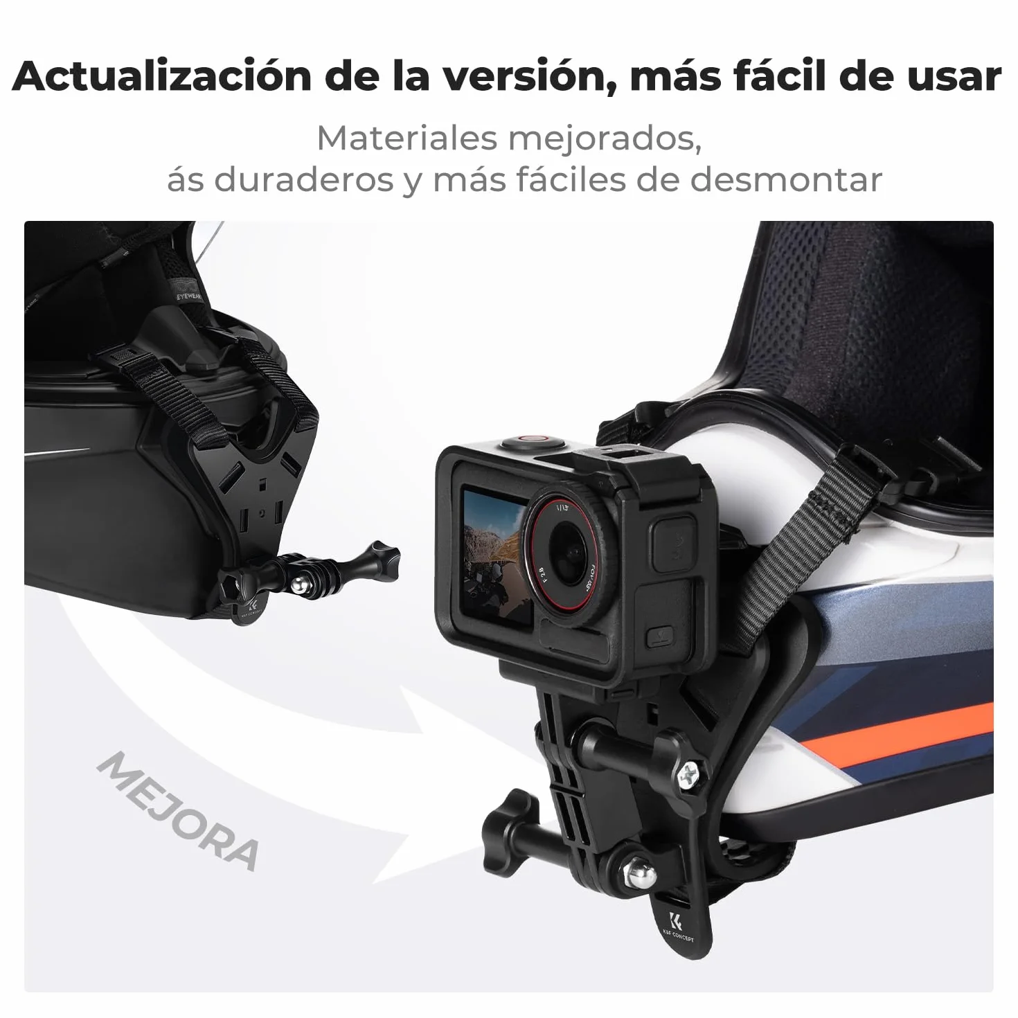 K&F CONCEPT Soporte para Casco Moto Mento Compatible con GoPro Hero 13/12/11/10/9/8/7, dji Osmo Action 5 Pro/4/3/360, Insta 360 Ace Pro/2/X5/X4/X3, AKASO con Base en Y, Silicona Antideslizante