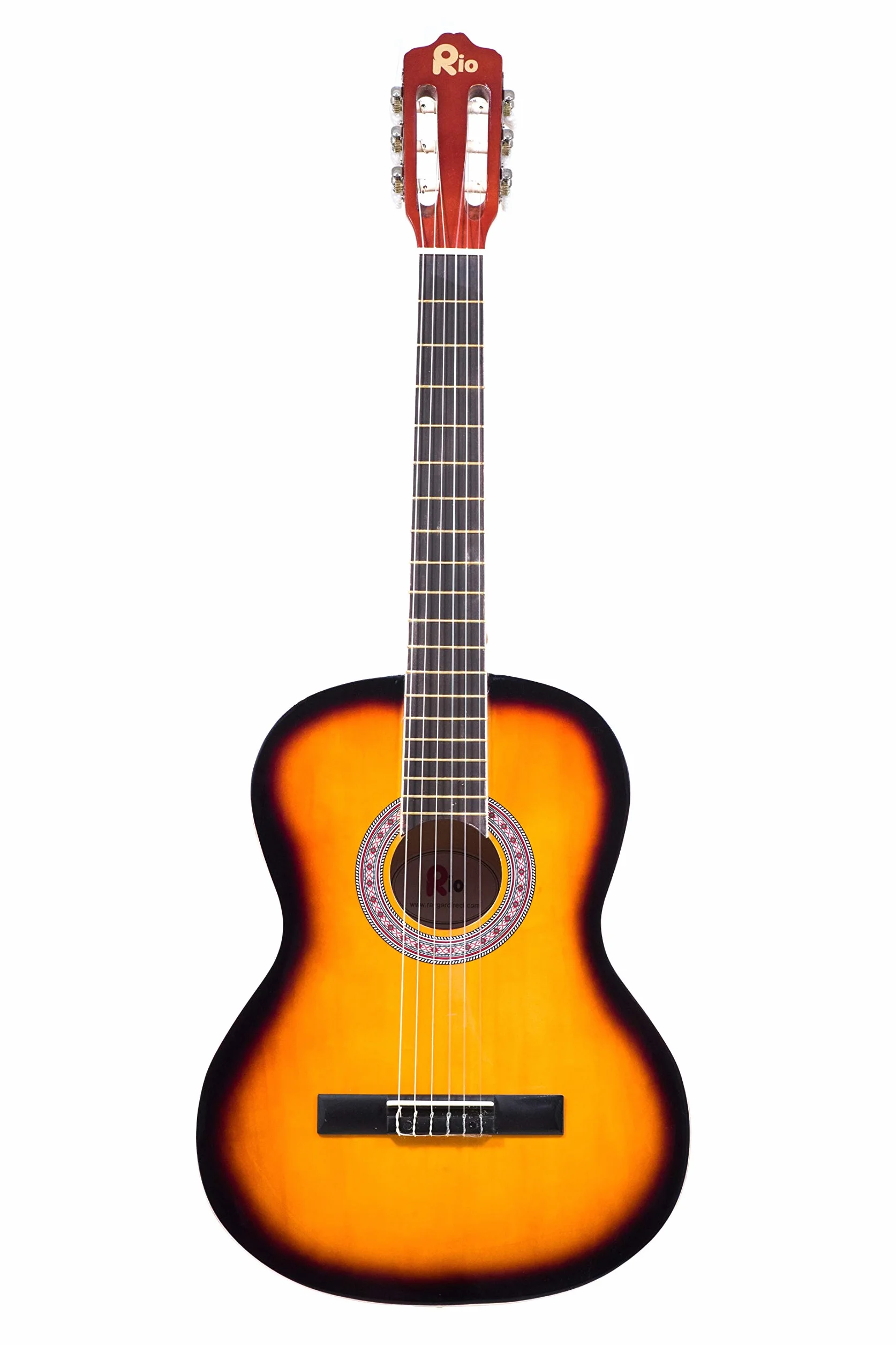 Rio Sunburst - Juego de guitarra acústica de nailon de 99 cm, 4/4, tamaño completo (Sunburst)