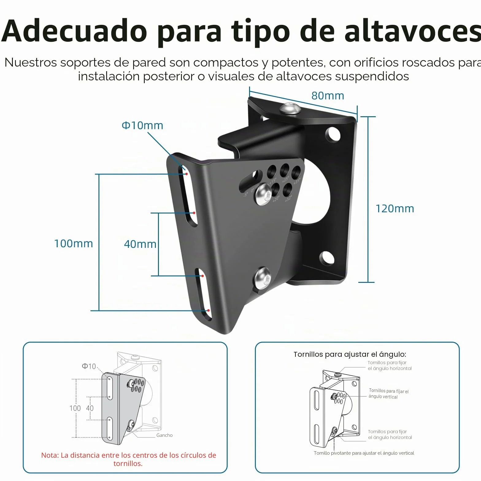 Soportes de Pared para Altavoces Resistentes, Montaje en Pared Universal para Altavoces Samsung/Bose/LG/Yamaha/Teufel, Soportes de Pared de ángulo Ajustable, soporta hasta 40 kg (1 par)