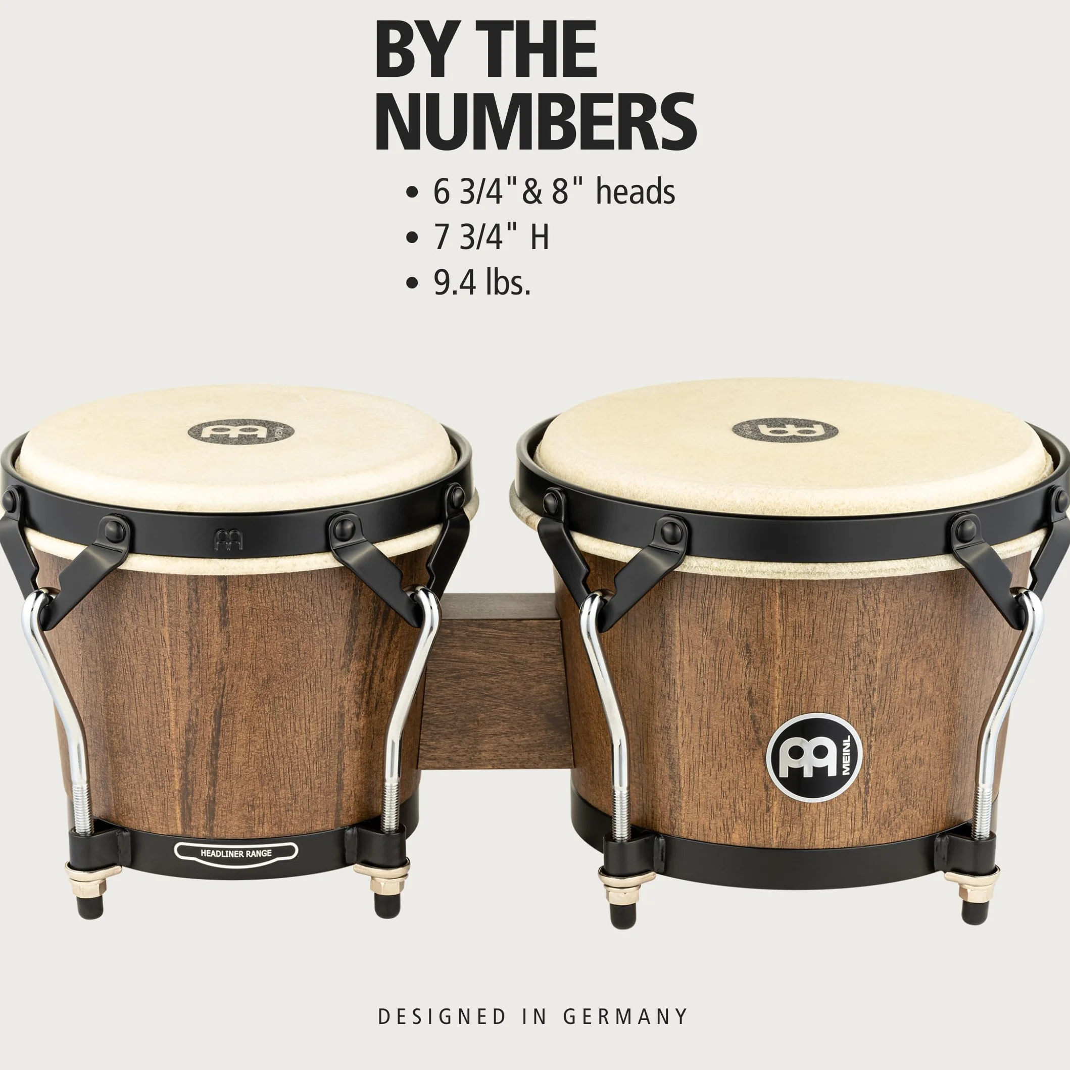 MEINL Percussion Headliner Series Wood Bongo - Nogal Marrón, HTB100WB-M