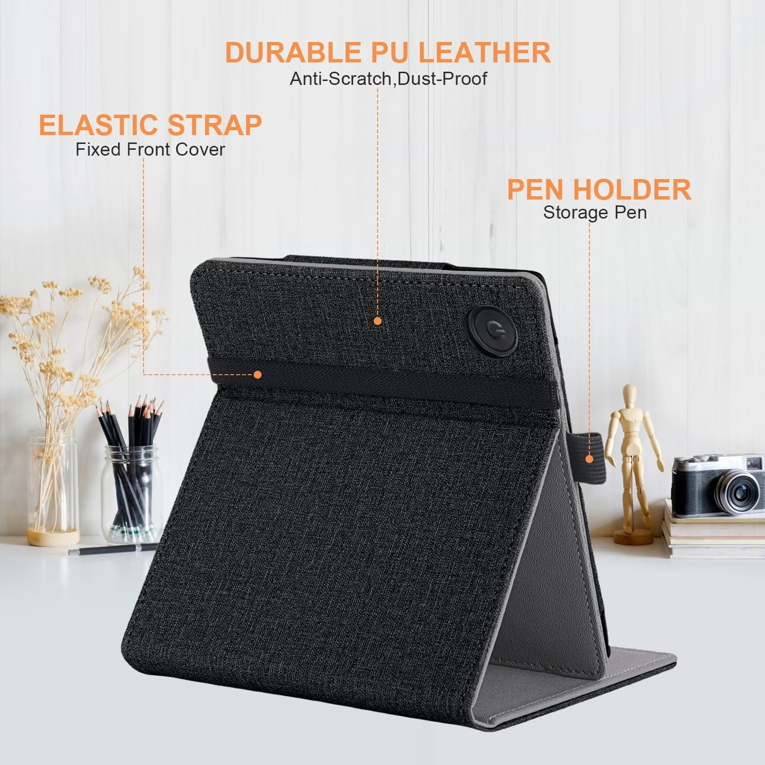 Para Kobo Libra Colour Funda con Soporte para Bolígrafo y Correa de Mano, Negro