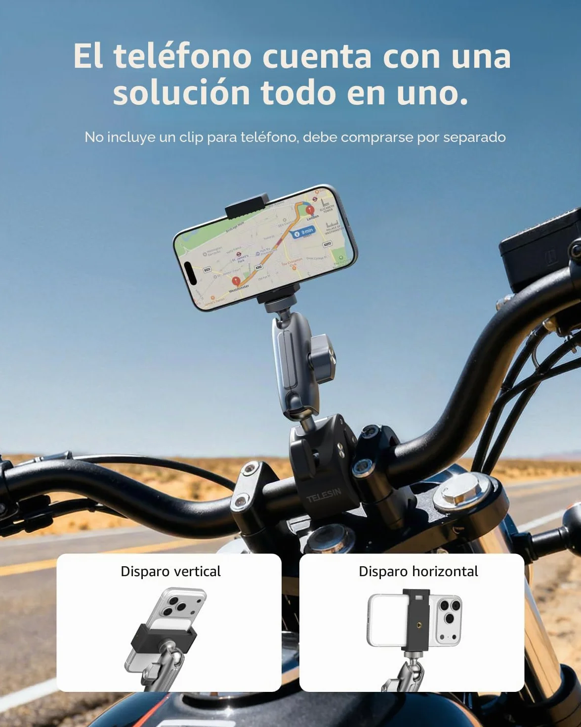 TELESIN Soporte de Moto/Bicicleta para DJI Osmo Action 6/5 Pro, Pocket 4/3, GoPro Hero 13/12/11/10, Insta360, Accesorio para Acción Cámara Aleación de Aluminio con Rotación 360° y Adaptador 1/4"-20 mm