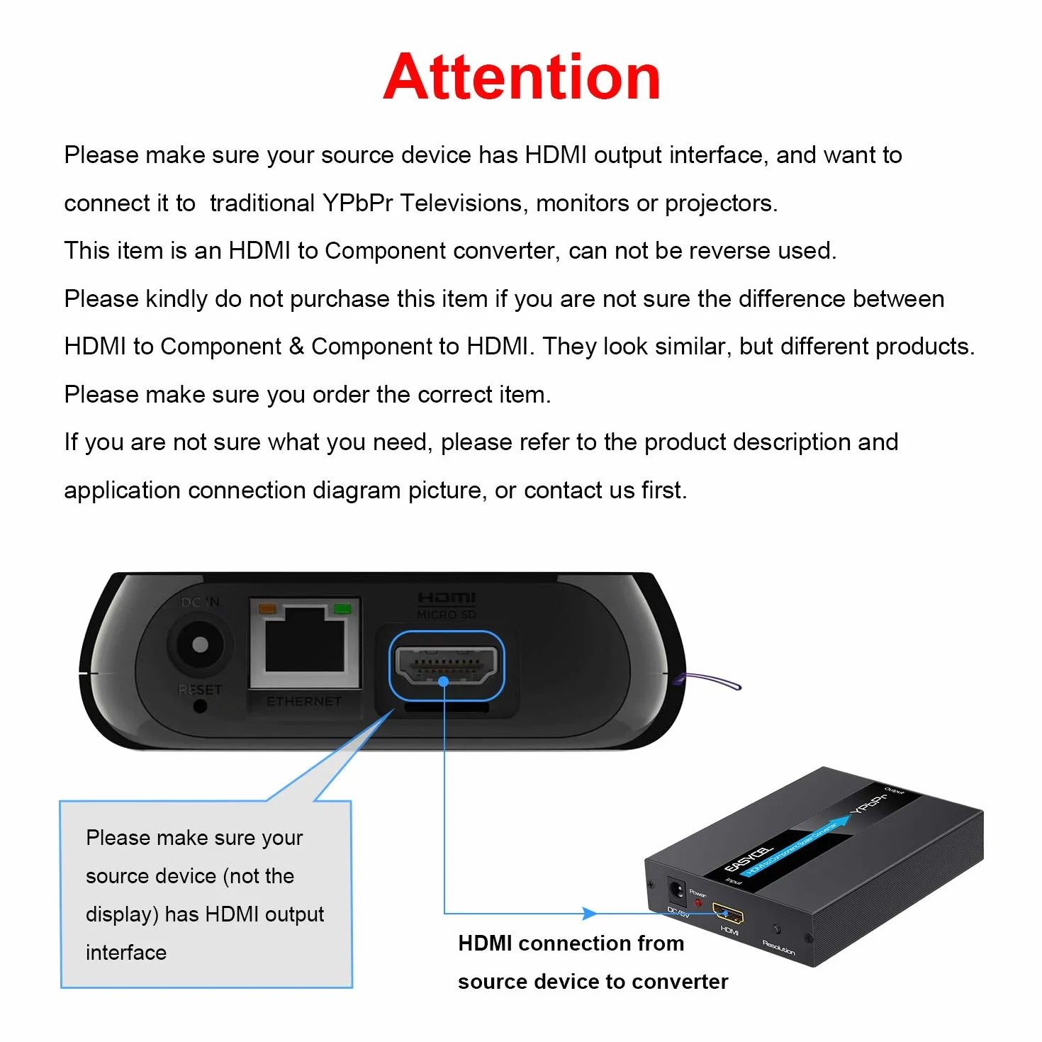 Convertidor de HDMI a Componente con Función de Escalado, Cables y Adaptador (Aluminio)