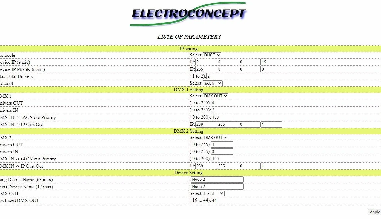 Node 2 Univers Art-net/sACN XLR 3P