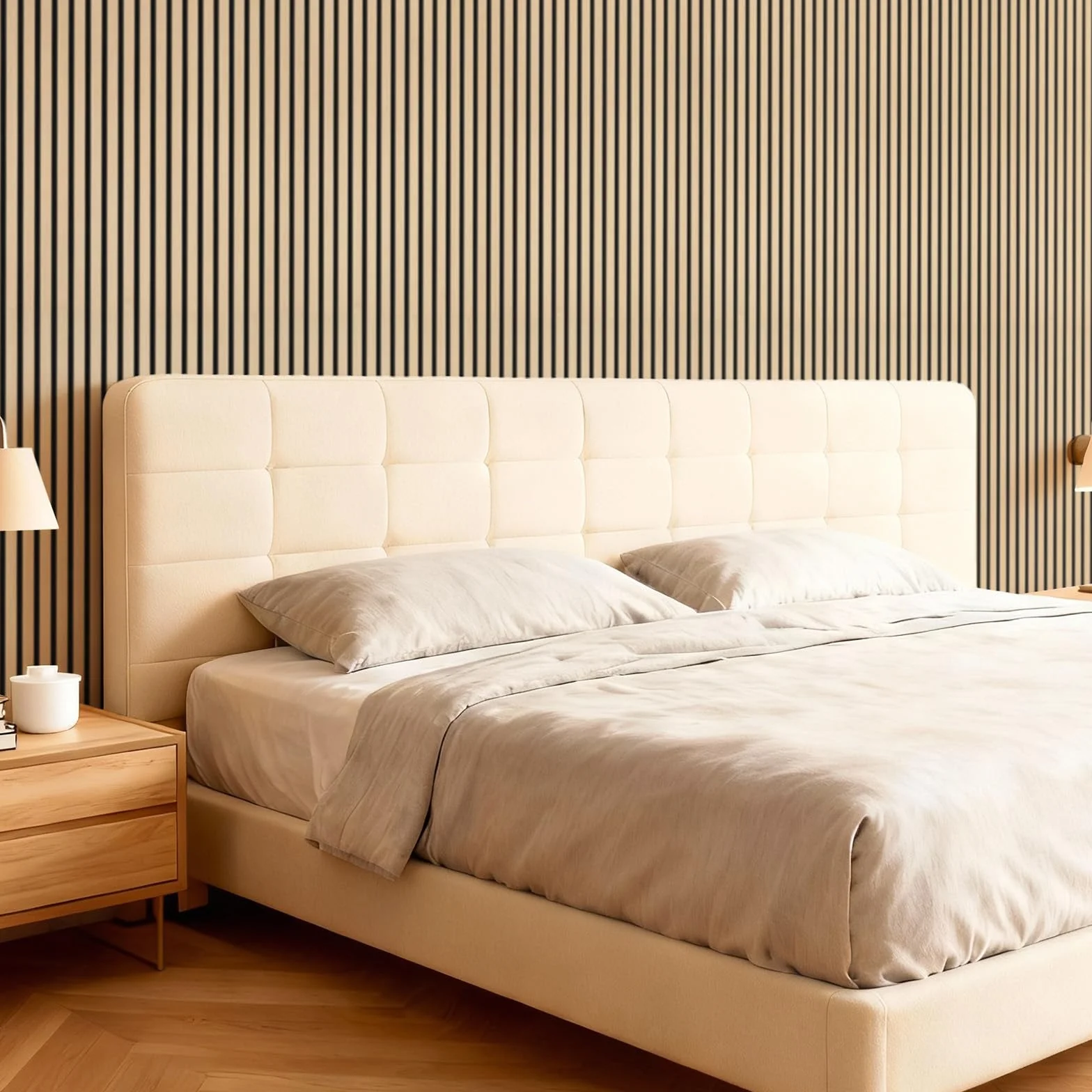 TONOR 4 Pack Paneles Acusticos Decorativos de Chapa de Madera, 120 x 60-2.88㎡, Panel para Pared Aislante Acustico en 3D, Palilleria pared Insonorizantes para el Salón, el Despacho, la Encimera, Roble