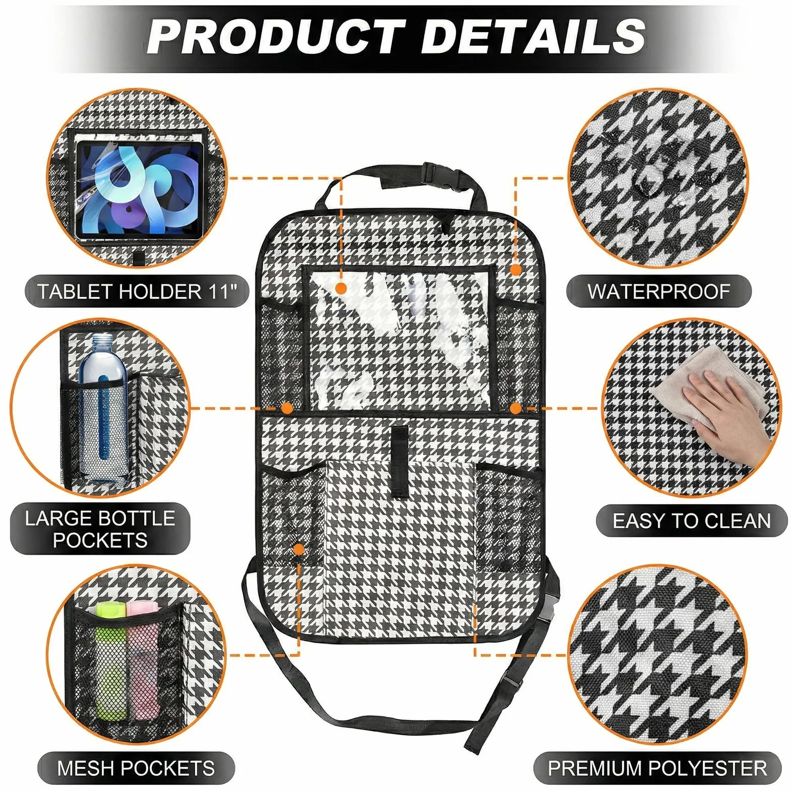 Soporte Tablet para Coche Reposacabezas Universal 4,7-13 Pulgadas para iPad y Móvil, con Portavasos y Espacio de Almacenamiento, Ideal para Tablet Niños