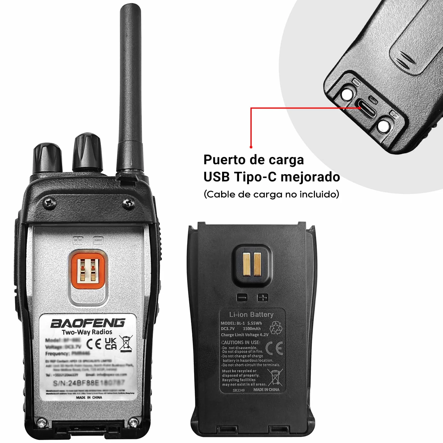 Baofeng Walkie Talkie,Walkis Profecionales,PMR446 Radiocomunicación 16 Canales 2 Piezas Walky Talky Set Recargable Larga Distancia Receptores con Auriculares y Luz LED para Actividades al Aire Libre